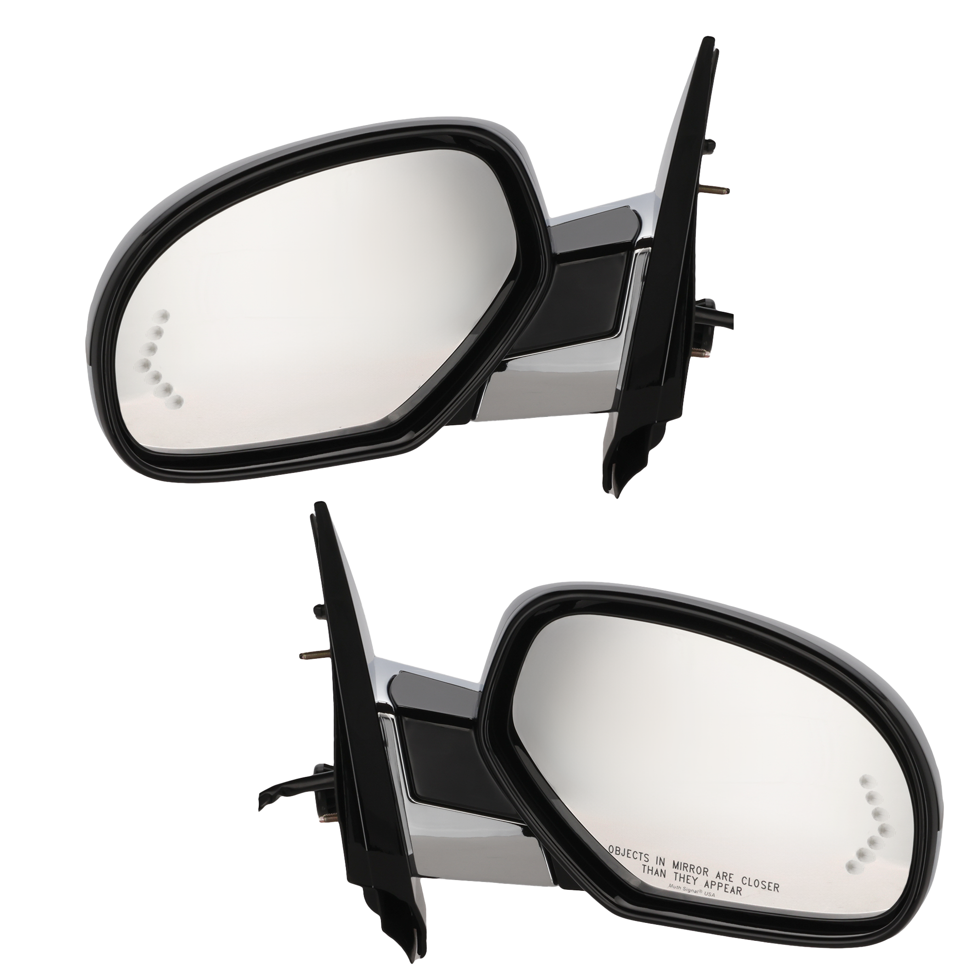 AM ESCALADE 07-14 MIRROR RH AND LH Power Power Folding Heated Chrome Body w Paintable Cap w Signal Light and Memory No Auto dimming and BSD SKU SET GM01ER S OEM 25776162-25831078