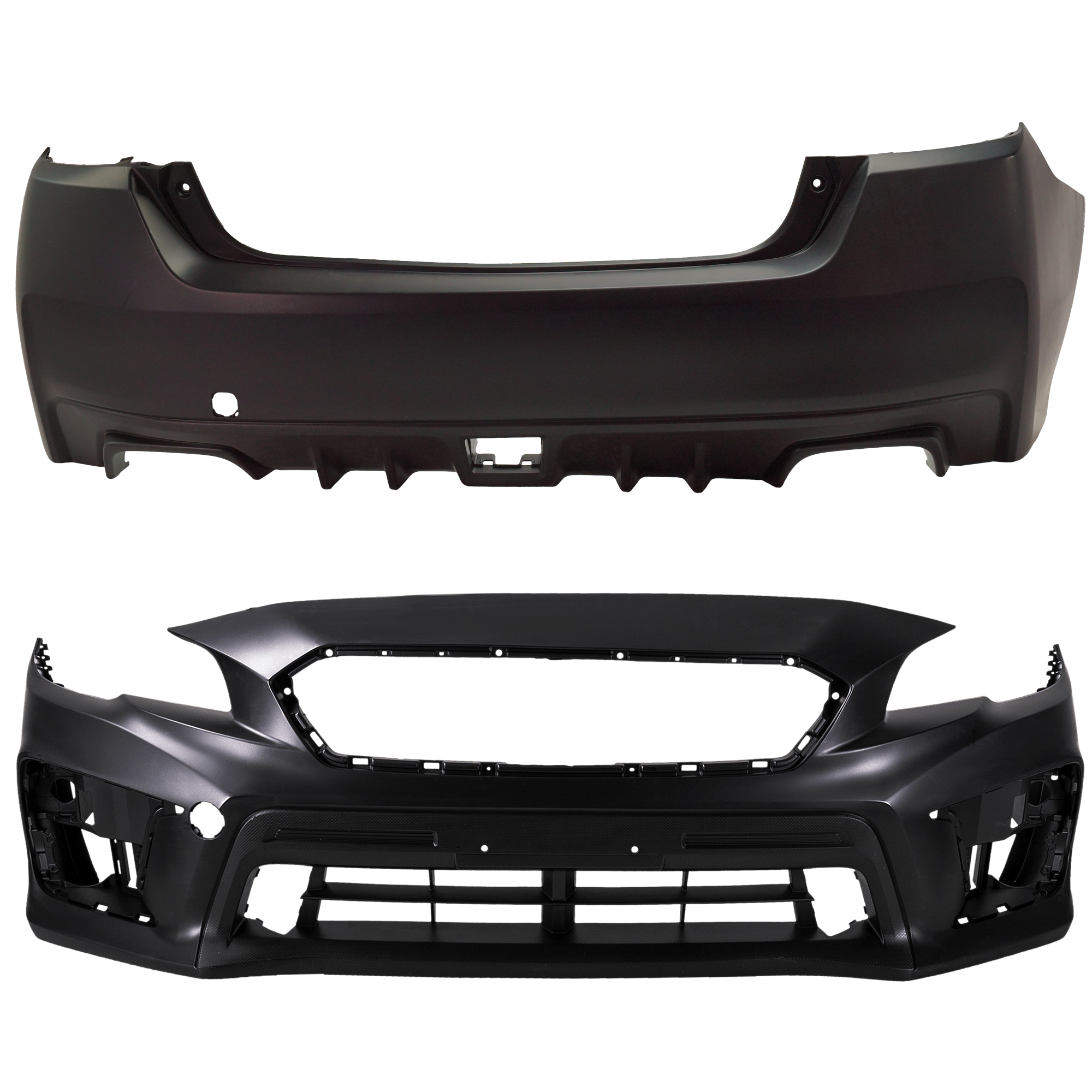 AM WRX 18-21 FRONT AND REAR BUMPER COVER Primed CAPA SKU SET GS01030010PQ B Partslink SU1000190C SU1100173C OEM 57704VA022-57704VA050