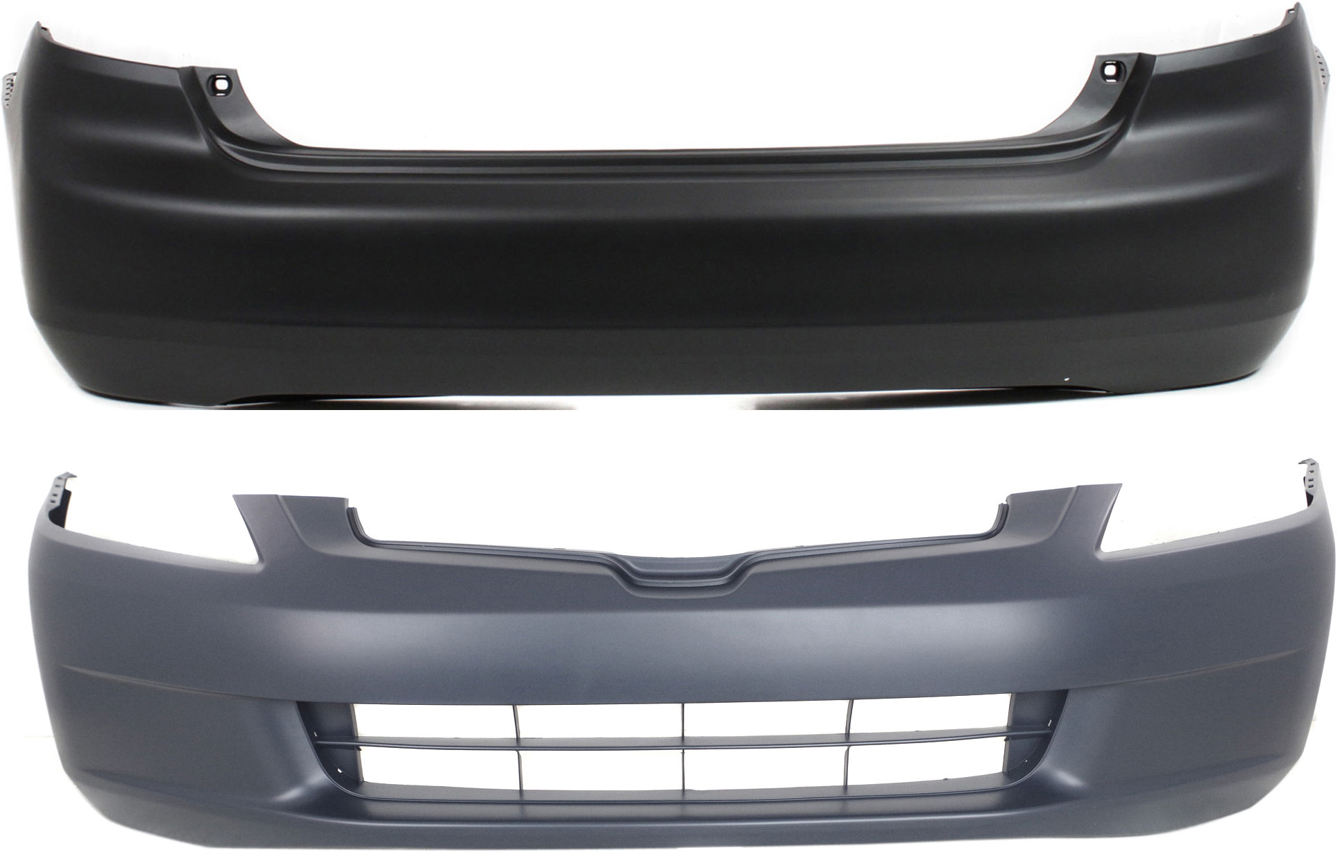 AM ACCORD 03-05 FRONT AND REAR BUMPER COVER Primed Sedan CAPA SKU SET H010306PQ 2 Partslink HO1000210C HO1100208C OEM 04711SDAA90ZZ 04715SDAA90ZZ