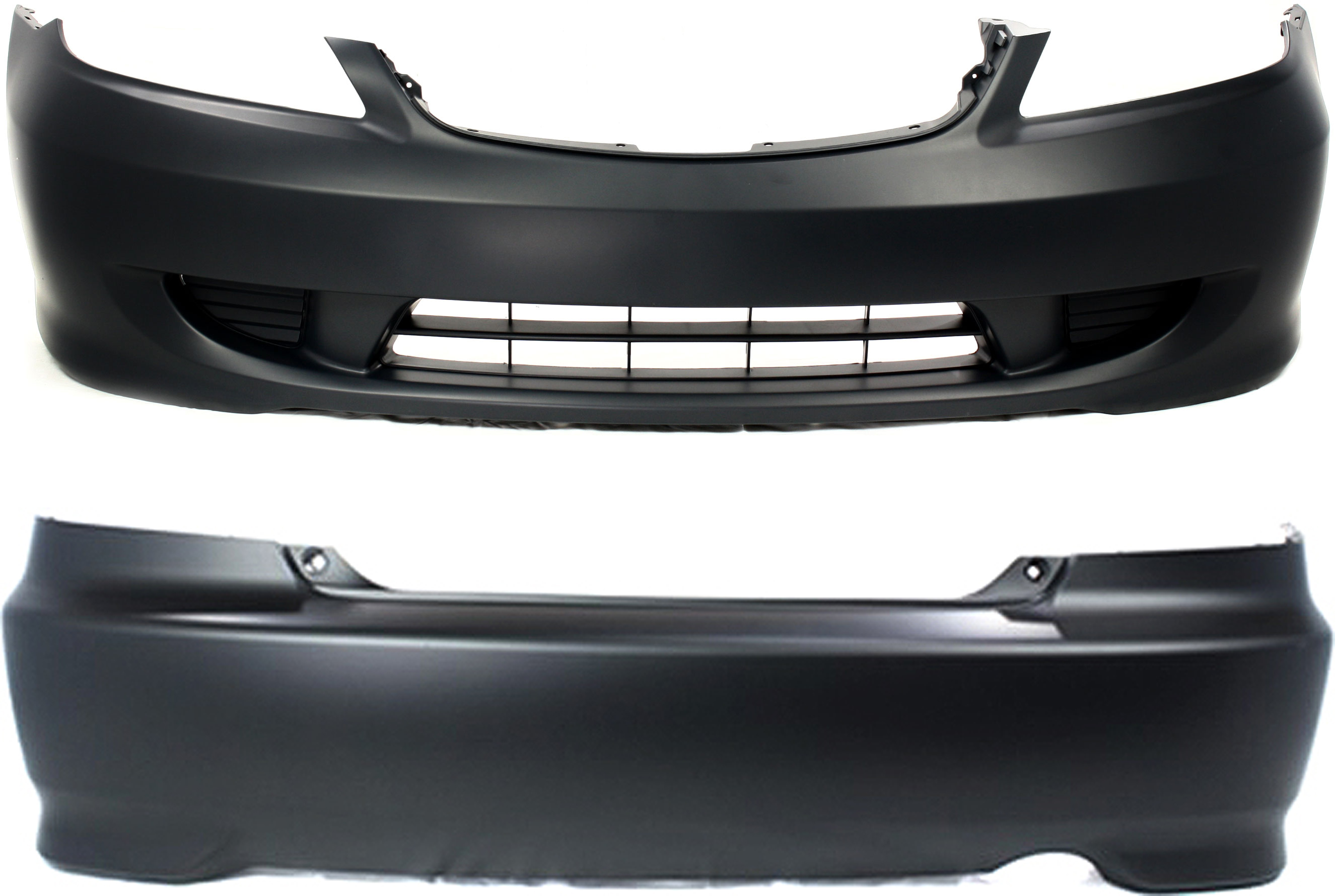 AM CIVIC 04-05 FRONT AND REAR BUMPER COVER 2 pc kit Primed Coupe SKU SET H010354P 2 Partslink HO1000216 HO1100216 OEM 04711S5AA91ZZ 04715S5PA91ZZ