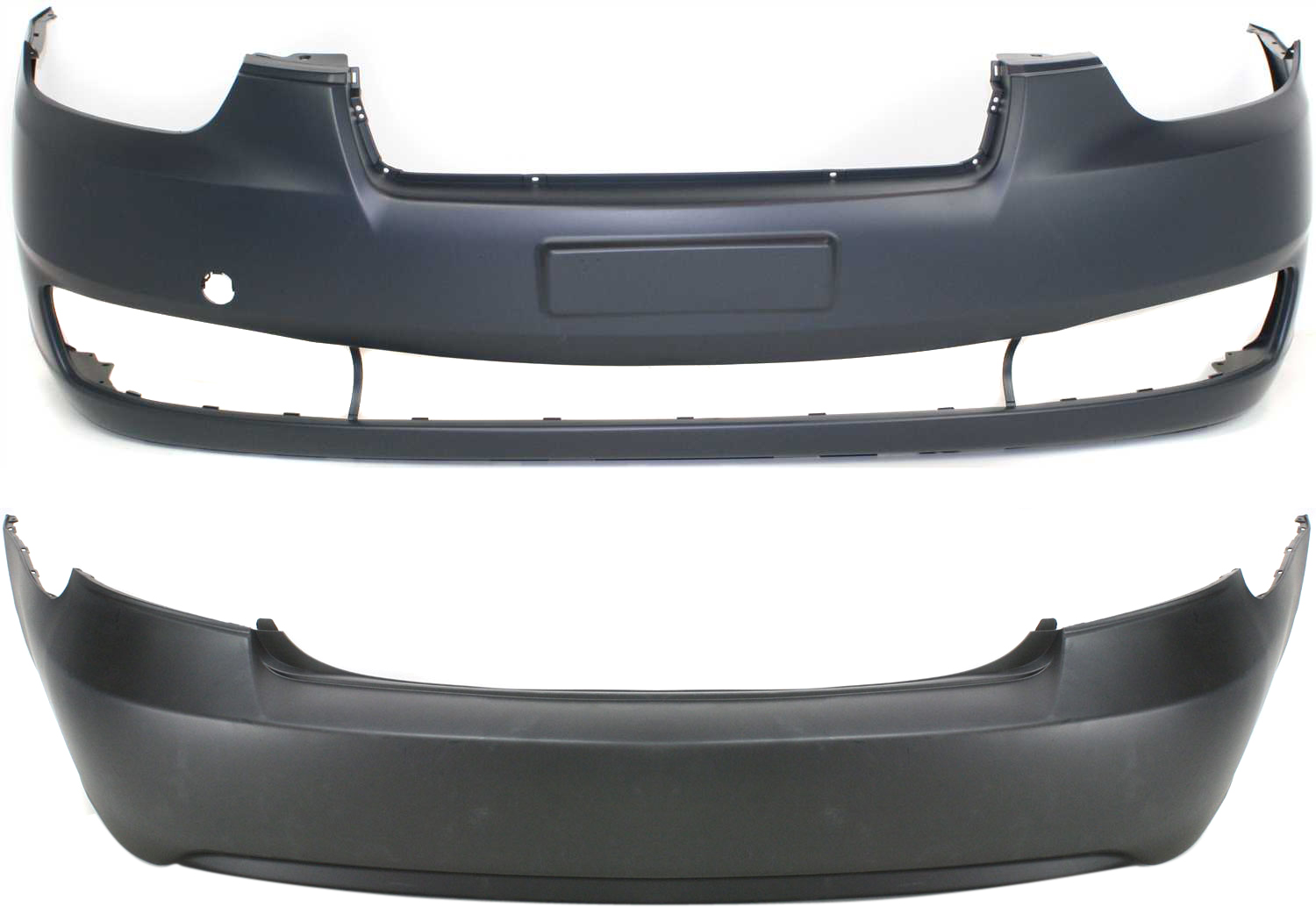 AM ACCENT 06-11 FRONT AND REAR BUMPER COVER Primed Sedan SKU SET H010357P 2 Partslink HY1000163 HY1100158 HY1100207 OEM 865111E010-866111E000-866111E0