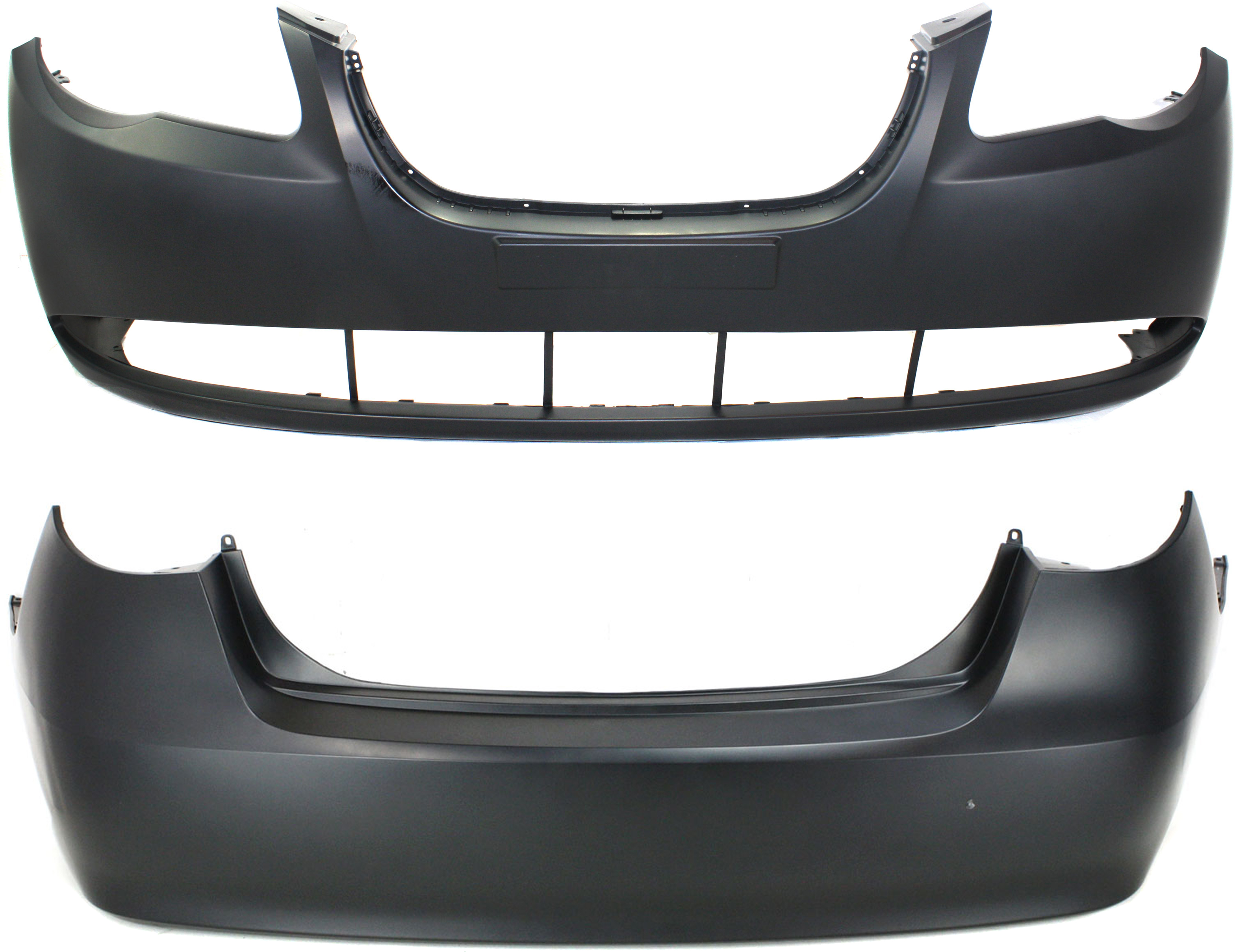 AM ELANTRA 07-10 FRONT AND REAR BUMPER COVER Primed Sedan SKU SET H010360P 2 Partslink HY1000167 HY1100156 OEM 865112H000-866102H000