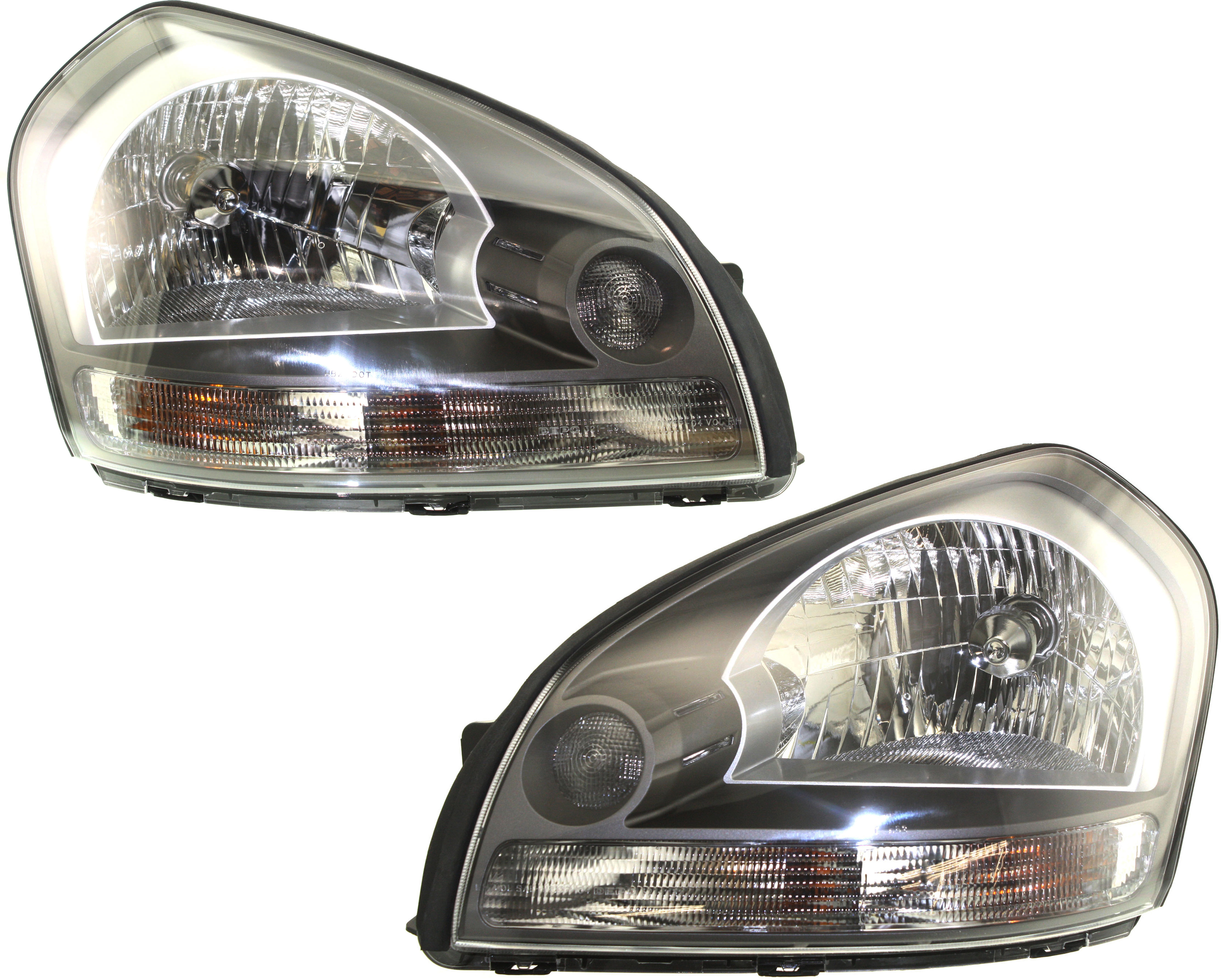 AM TUCSON 05-09 HEAD LAMP RH AND LH Assembly Halogen w Clear Turn Signal Light SKU SET H100189 Partslink HY2502133 HY2503133 OEM 921012E050-921022E050