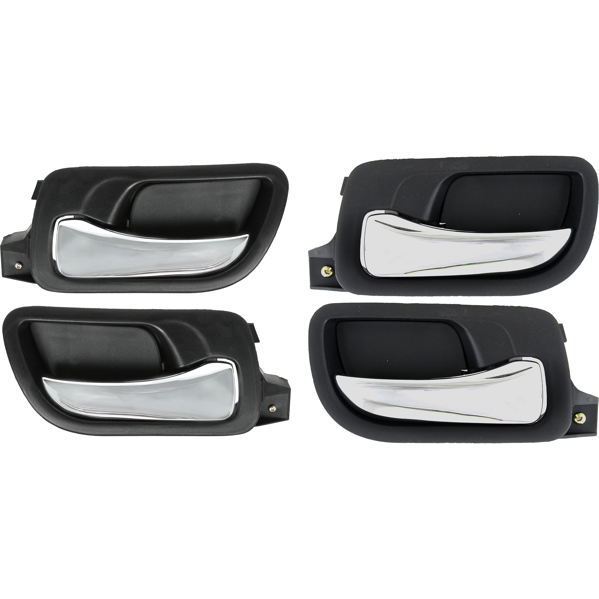 AM ACCORD 03-07 FRONT AND REAR DOOR HANDLE RH AND LH Inside Chrome Lever + Black Bezel Plastic Sedan SKU SET H462171-4 Partslink HO1353132 HO1352132 HO1553106 HO1552106 OEM 72120SDAA02ZC 72160SDAA02ZC 72