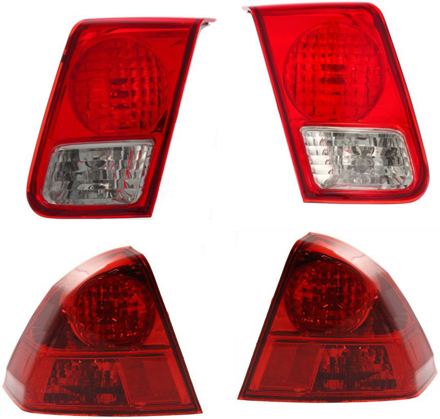 AM CIVIC 03-05 TAIL LAMP RH AND LH Inner and Outer Assembly Exc. Hybrid Model Sedan Canada USA Built Vehicle SKU SET H730151-4 Partslink HO2800152 HO2801152 OEM 33501S5DA51 PFM 33551S5DA51 PF