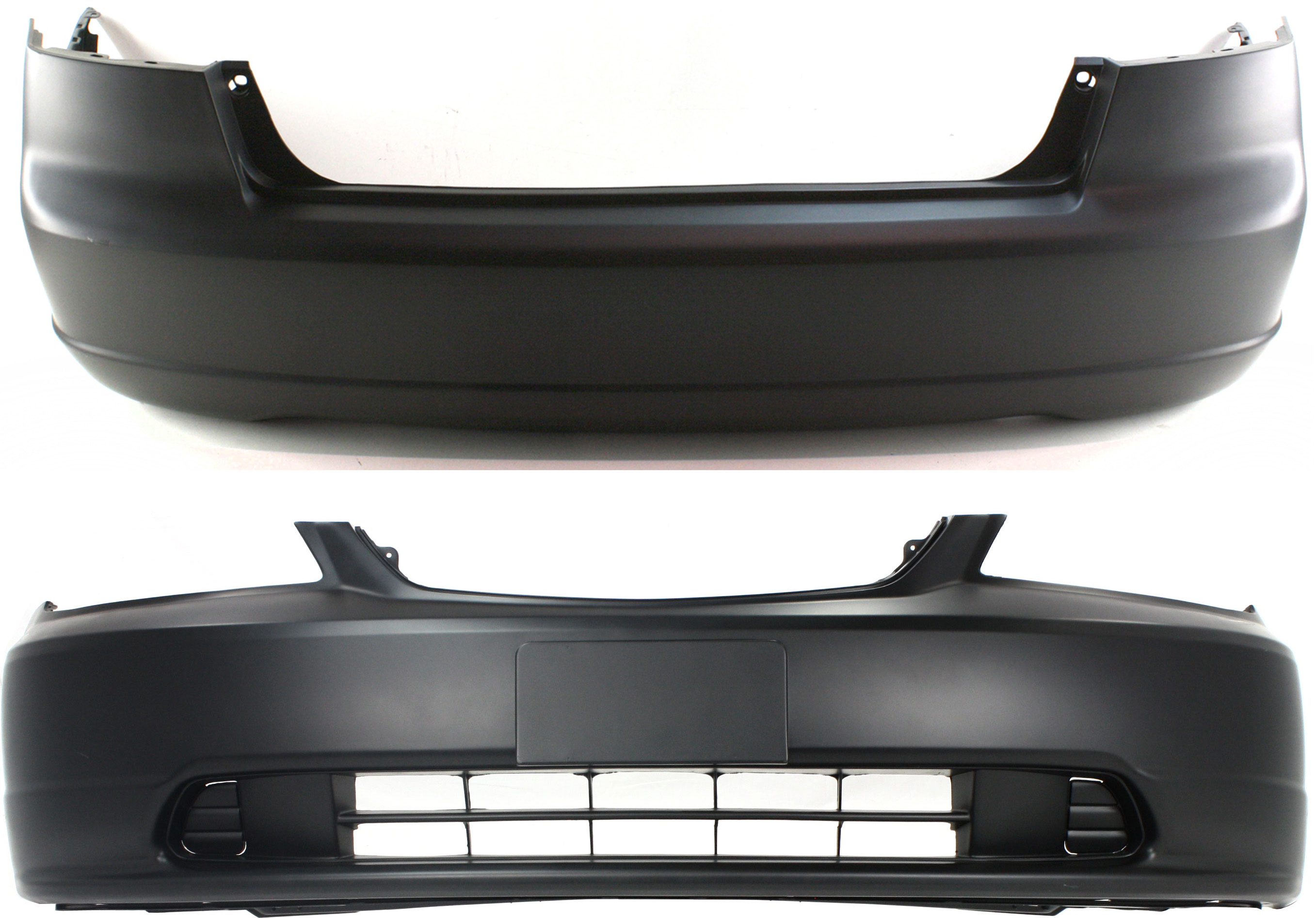 AM CIVIC 01-03 FRONT AND REAR BUMPER COVER Primed Sedan SKU SET H760102P 2 Partslink HO1000197 HO1100200 OEM 04711S5PA90ZZ 04715S5AA90ZZ