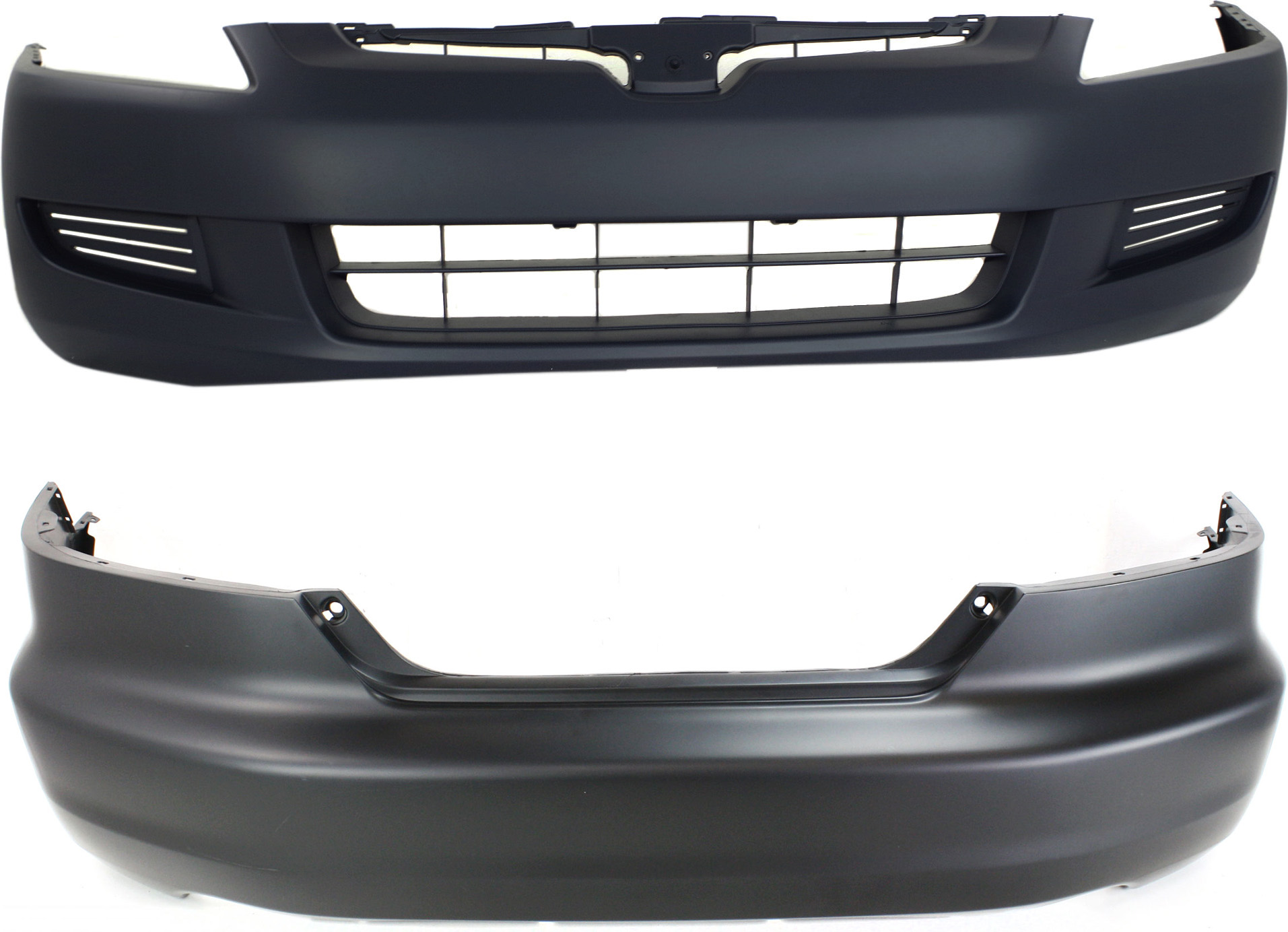 AM ACCORD 03-05 FRONT AND REAR BUMPER COVER 2 pc kit Primed 4 Cyl Coupe SKU SET H760112P 2 Partslink HO1000211 HO1100209 OEM 04711SDNA90ZZ 04715SDNA90ZZ
