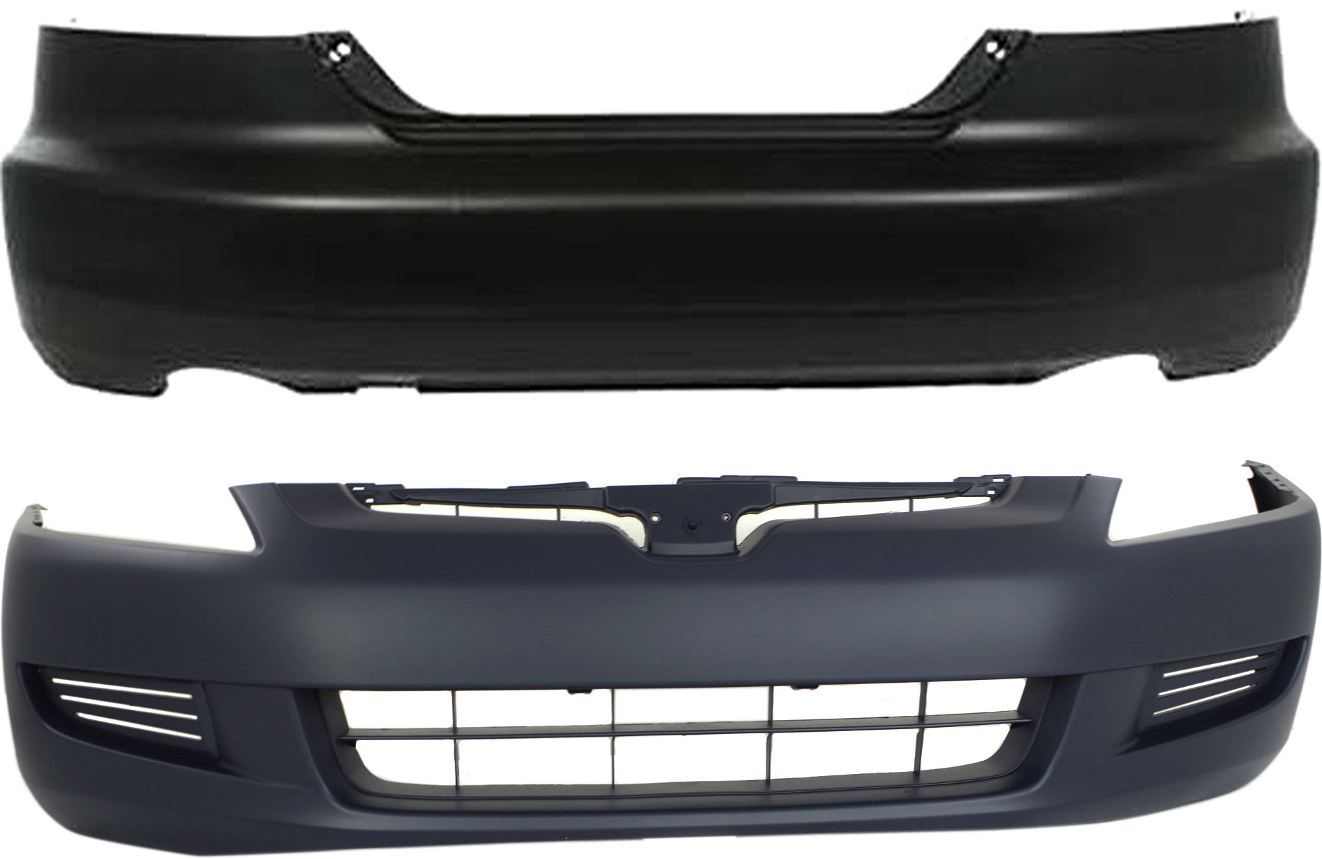 AM ACCORD 03-05 FRONT AND REAR BUMPER COVER Primed 6 Cyl Coupe SKU SET H760117P 2 Partslink HO1000211 HO1100210 OEM 04711SDNA90ZZ 04715SDPA90ZZ