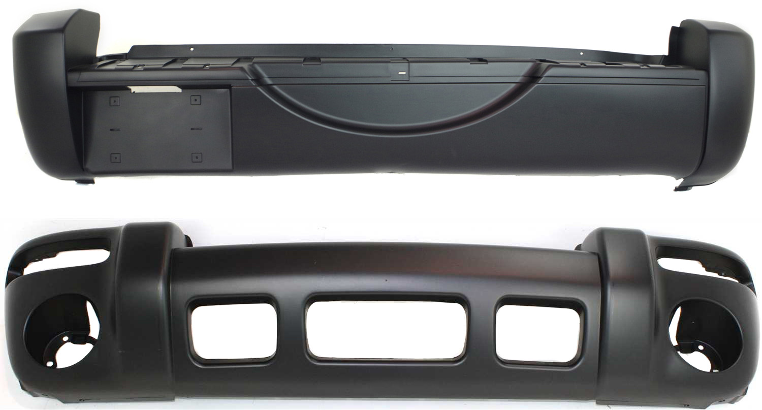 AM LIBERTY 02-04 FRONT AND REAR BUMPER COVER Primed Limited Sport Models SKU SET J010301-2 Partslink CH1000334 CH1100406 OEM 5066606AB 5066606AC 5066317AF