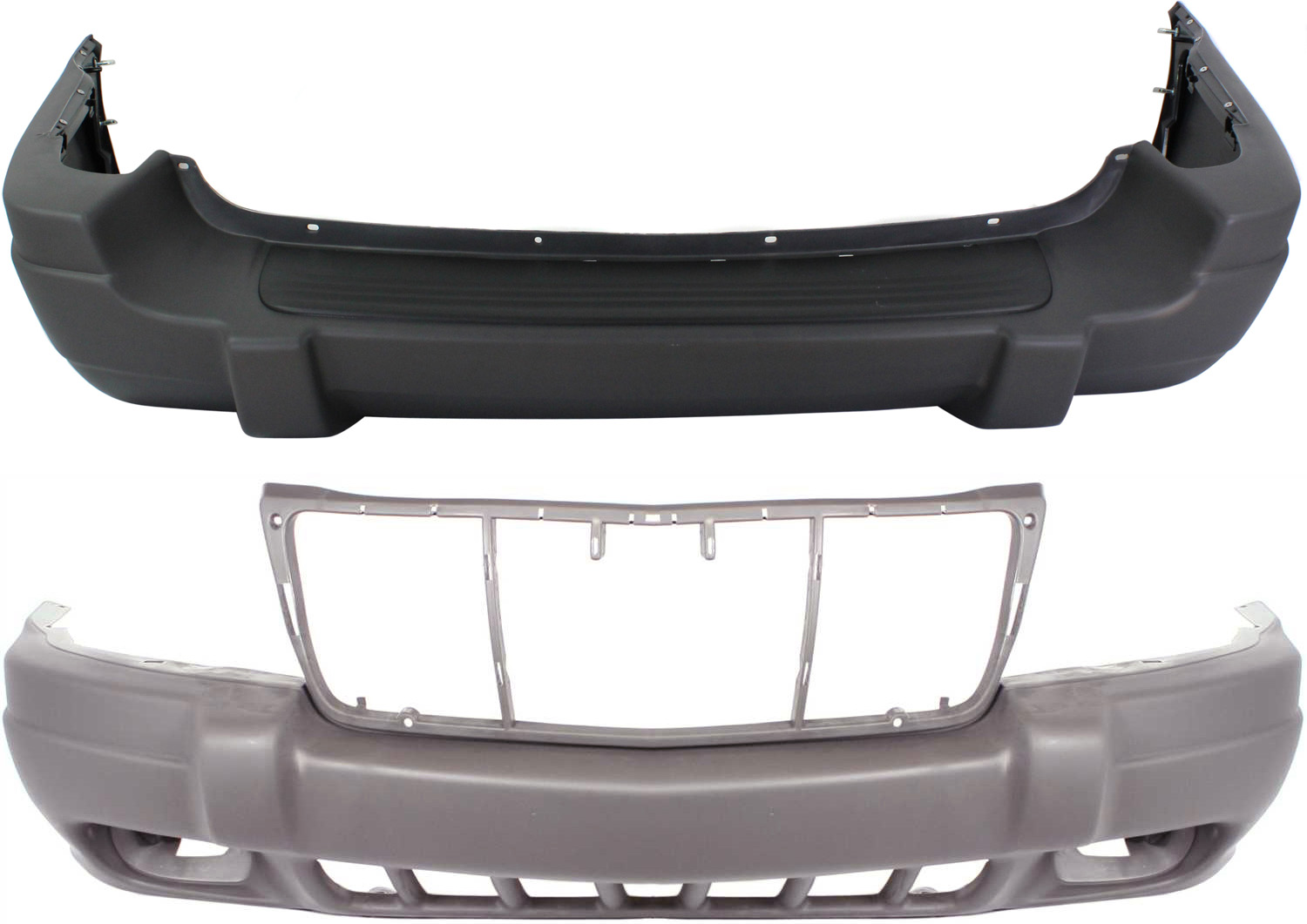 AM GRAND CHEROKEE 99-99 FRONT AND REAR BUMPER COVER Textured Laredo Model SKU SET J010313-2 Partslink CH1000312 CH1100195 OEM 5FN29VF7AB 5FN29WLPAB 5EU81HS5