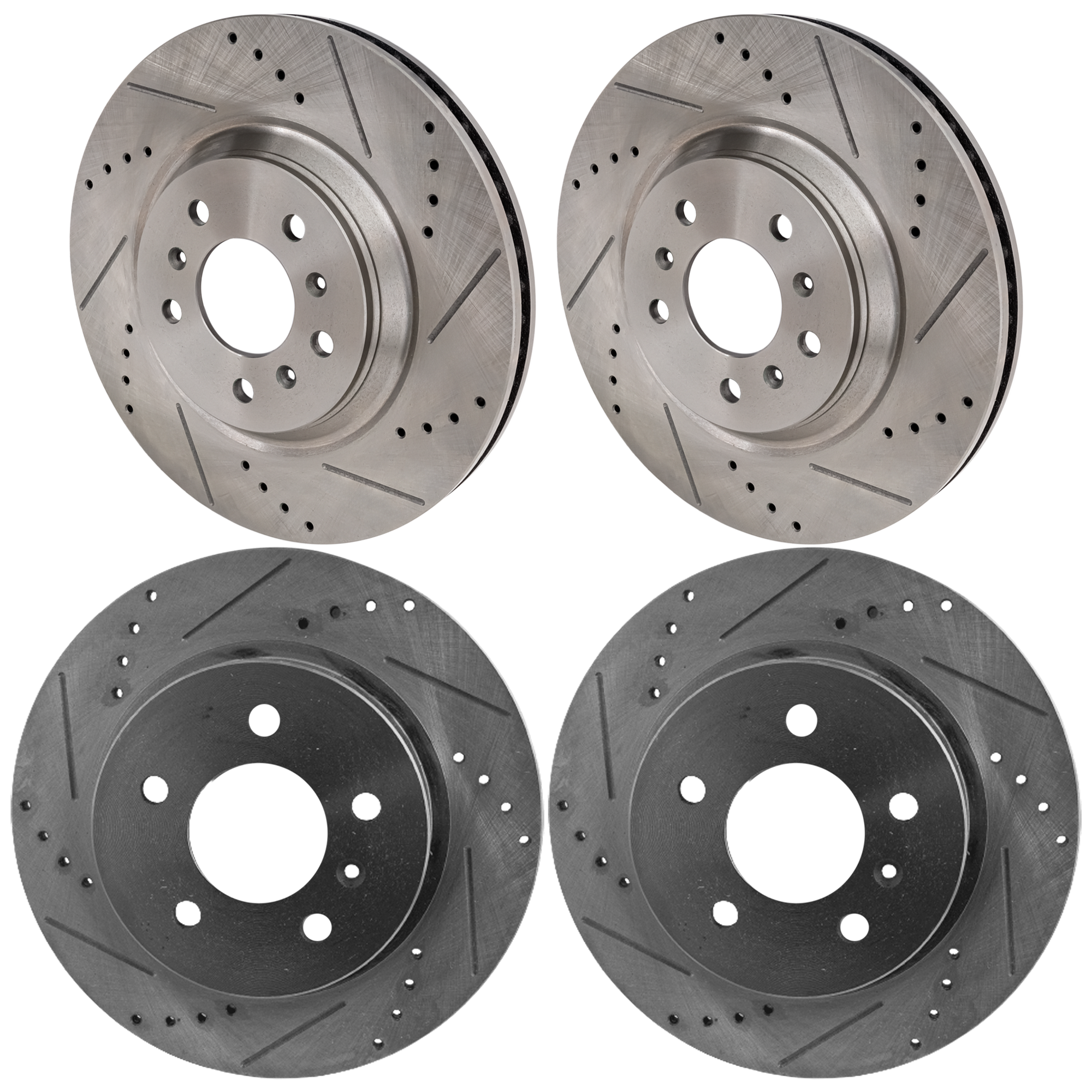 AM DTS LUCERNE 06-11 FRONT AND REAR BRAKE DISC RH AND LH 4 Wheel Set Cross drilled and Slotted SKU SET JB27110048DRS4 OEM 41217-55124-60421-580387-90038