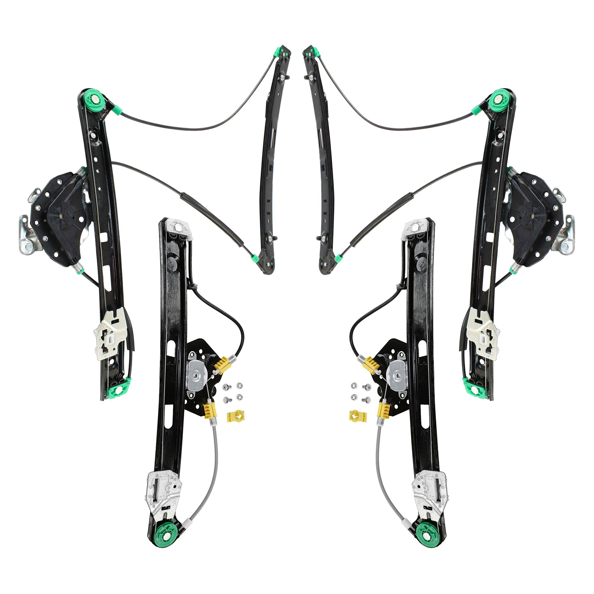 AM 3 SERIES 00-05 FRONT AND REAR WINDOW REGULATOR RH AND LH w o Motor Sedan Wagon SKU SET JB462915-4 Partslink BM1350105 BM1351105 BM1550101 BM1551101 OEM 51337020659-51337020660-513582