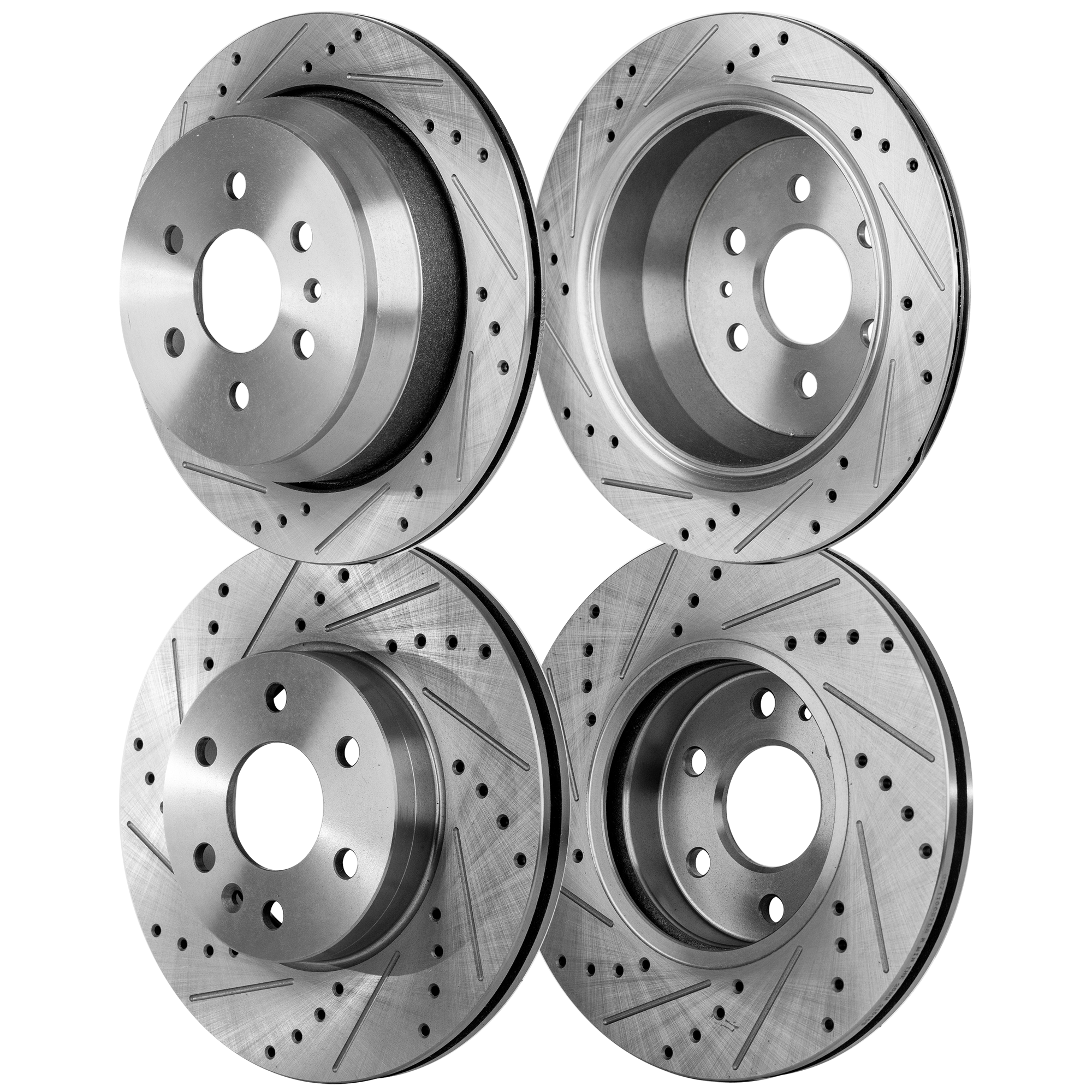 AM CANYON COLORADO 15-20 FRONT AND REAR BRAKE DISC RH AND LH 4 Wheel Set Cross drilled and Slotted SKU SET JC27110037DRS4 OEM 41323-72036-850480-60048063-58