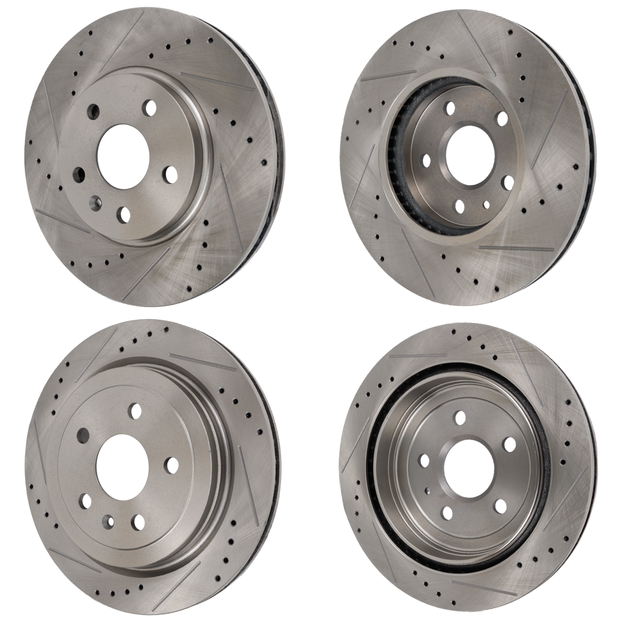 AM CTS 08-14 FRONT AND REAR BRAKE DISC 4 Wheel Set Cross drilled and Slotted SKU SET JC27110055DRS4 OEM 41237-55171-72038-493955-85013
