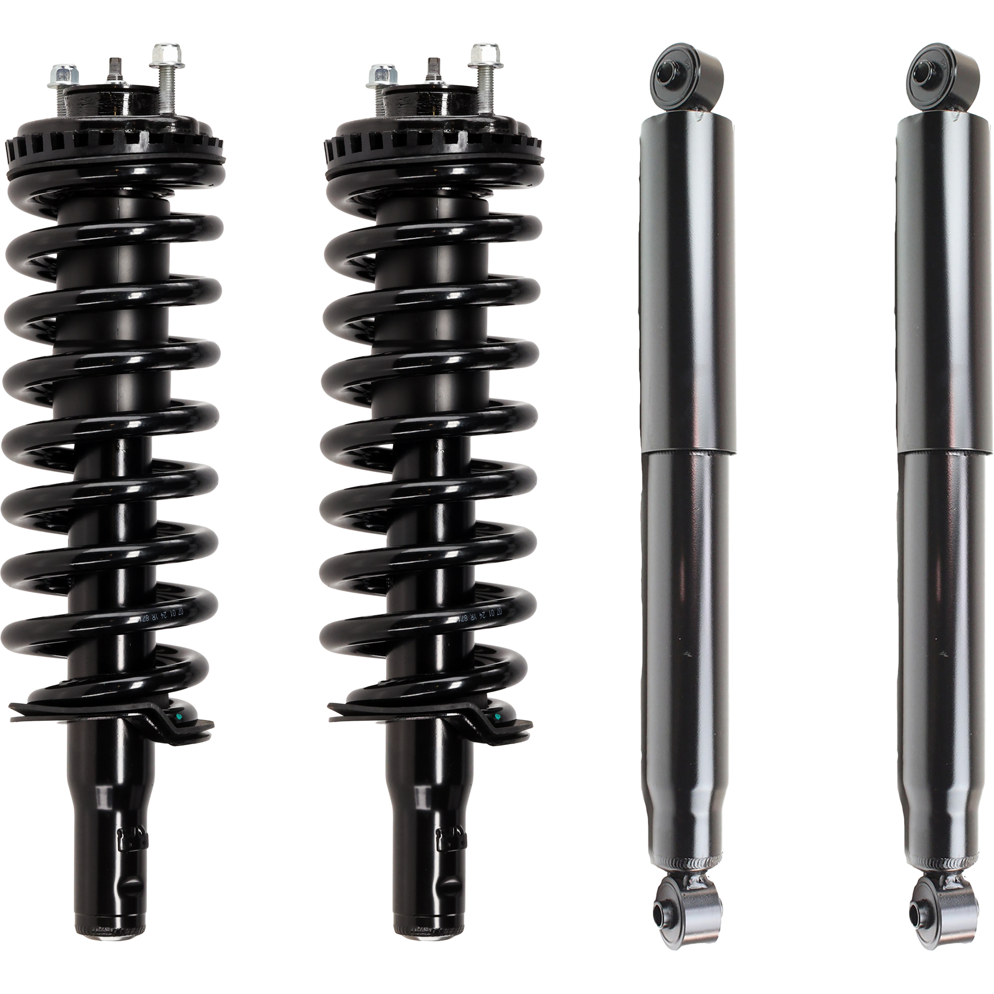 AM TRAILBLAZER ENVOY 02-09 FRONT AND REAR SHOCK AND FULLY LOADED STRUT RH AND LH Gas Charged Twin tube Set of 4 SKU SET JC280501-4 OEM 15058616-15098142-15098725-150