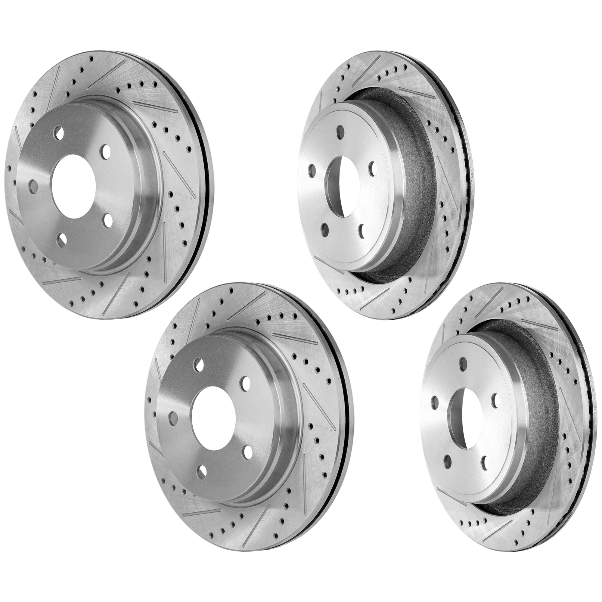 AM ASPEN 07-09 RAM 1500-02-10 FRONT AND REAR BRAKE DISC RH AND LH 4 Wheel Set Cross drilled and Slotted SKU SET JD27110043DRS4 OEM 19335-53006-67054-145365-49118