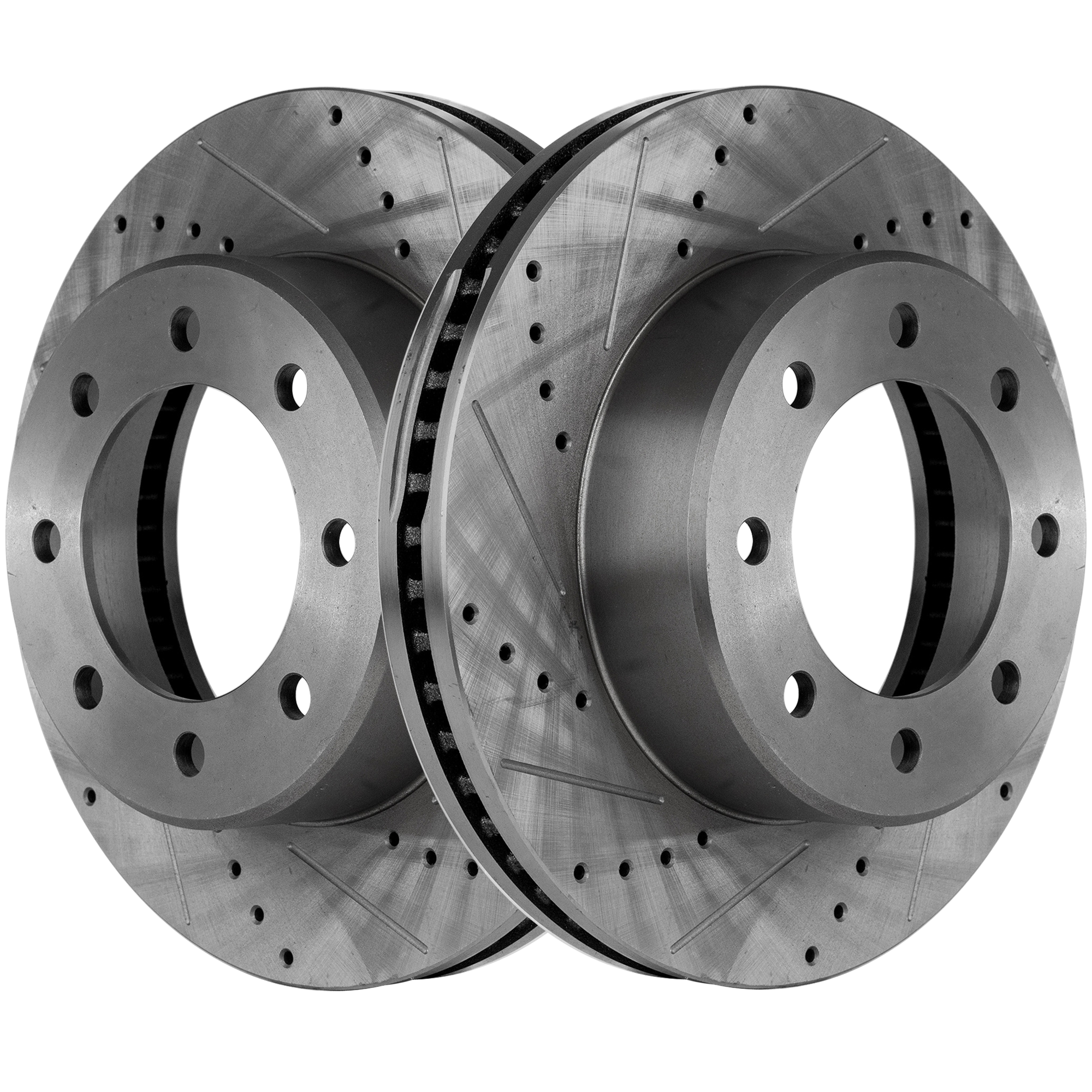 AM RAM 2500-3500 P U 09-21 FRONT BRAKE DISC RH AND LH Drilled and Slotted Performance Rotor SKU SET JD27110048DRS2 OEM 43168-53057-850123-900658-6004