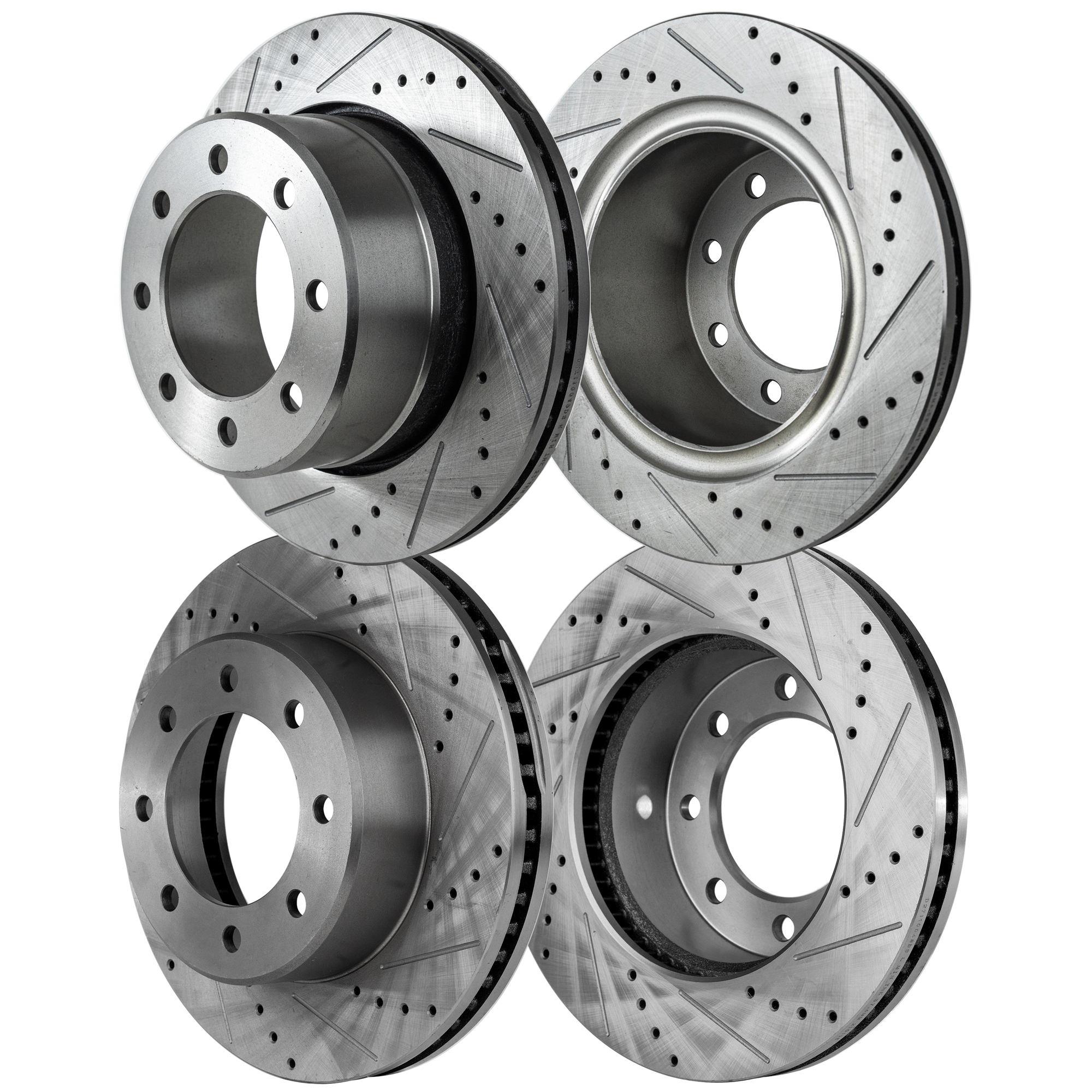 AM RAM 2500-3500 P U 09-21 FRONT AND REAR BRAKE DISC RH AND LH 4 Wheel Set Cross drilled and Slotted SKU SET JD27110048DRS4 OEM 43168-53057-850123-900658-6004