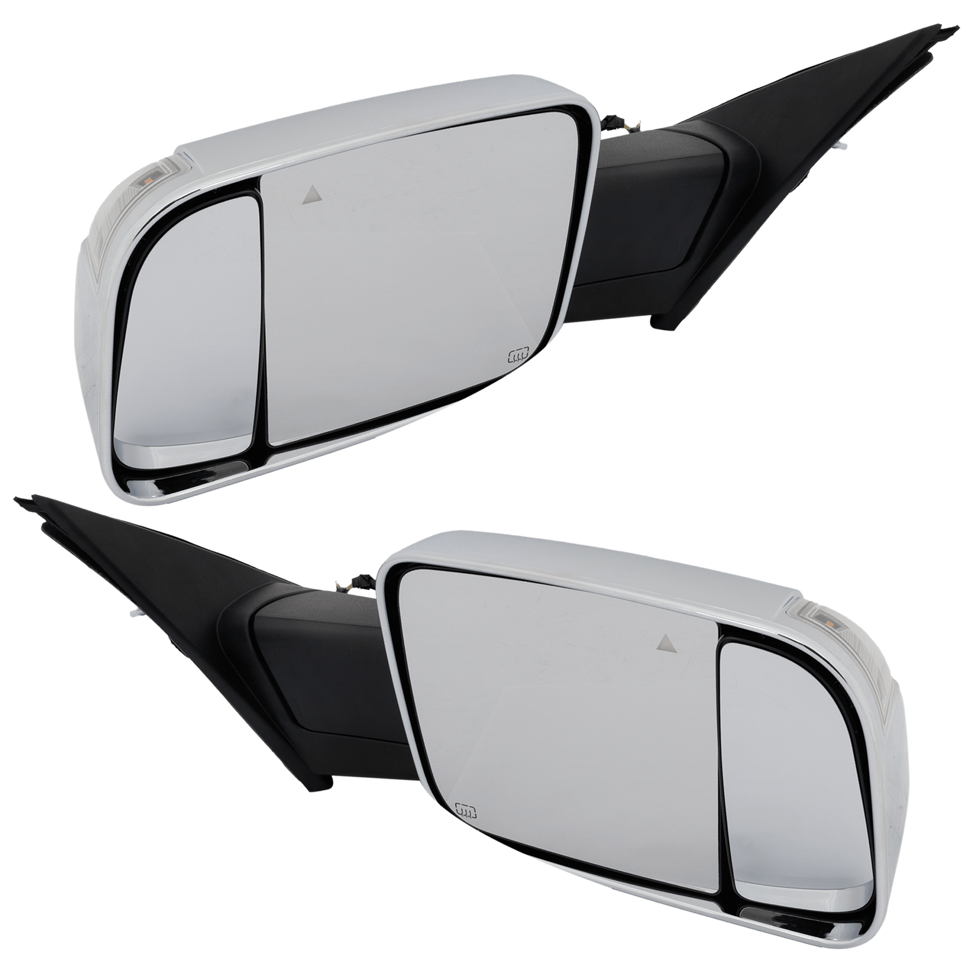 AM RAM 1500 P U 19-20 TOWING MIRROR RH AND LH Power Manual Folding Heated Chrome w BSD Memory Puddle Light and Signal Light w o Surround View Camera SKU SET JDG1006ER S Partslink CH1320462 CH1321462 OEM 68276478AE PFM 68276479AE PFM
