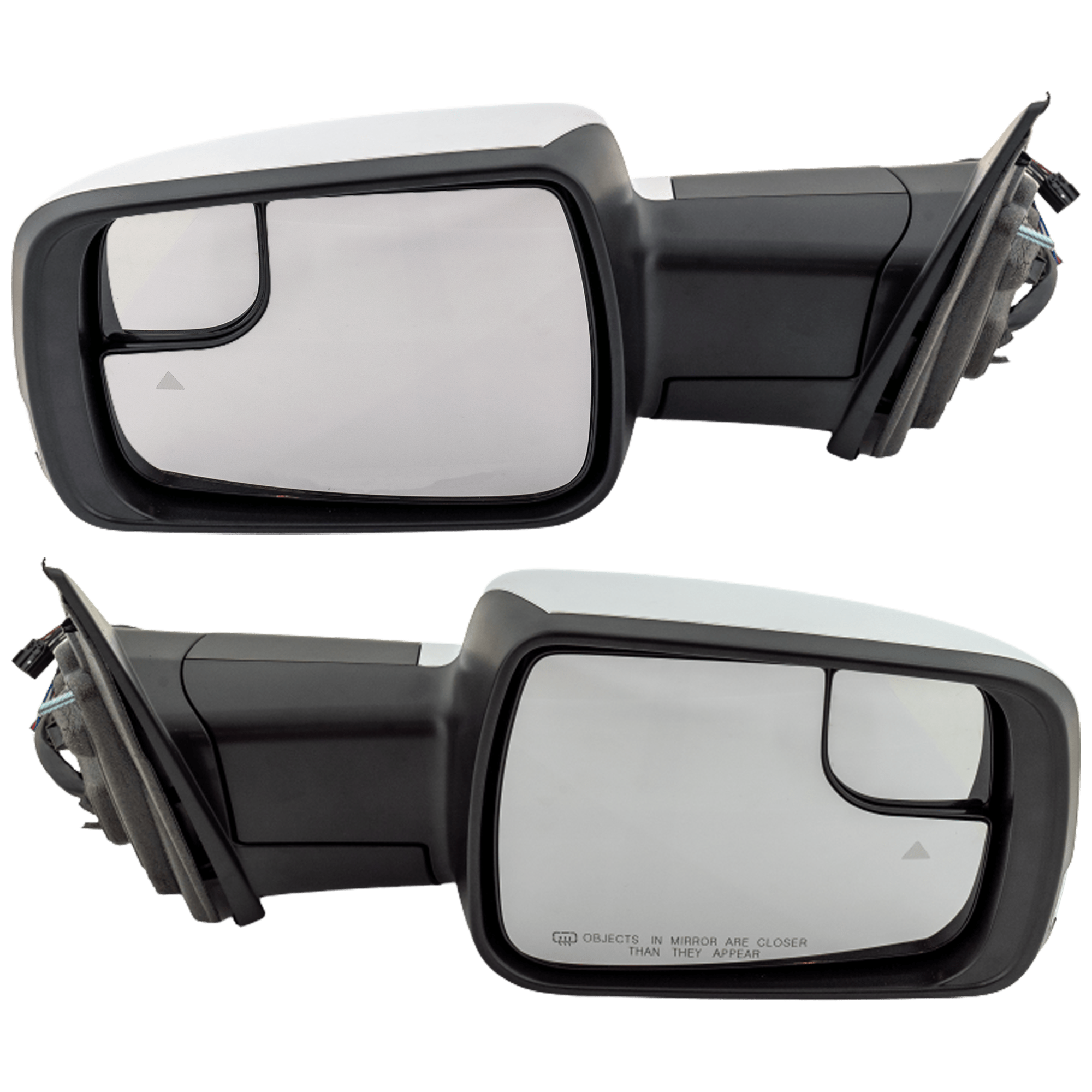 AM RAM 1500-19-22 MIRROR RH AND LH Power Power Folding Heated Chrome w Signal Light Puddle Light BSD Memory w o Surround View Camera Towing Pkg LH w Temp Sensor SKU SET JDG165CR S Partslink CH1320475 CH1321475 OEM 68276506AH PFM 68462777AB