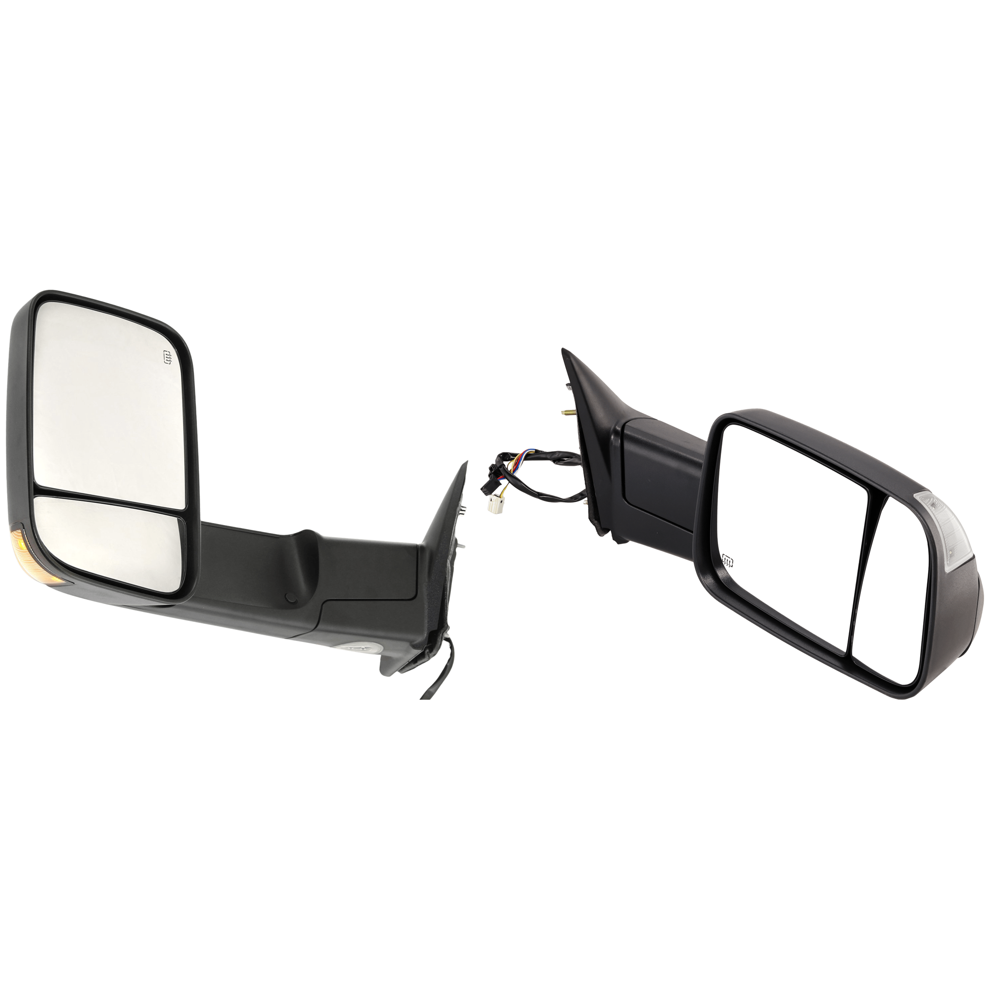 AM RAM1500-2500-3500 P U 10-12 TOWING MIRROR RH AND LH Power Manual Folding Heated Textured w Signal light No Auto dimming BSD and Memory SKU SET JDG72ER S Partslink CH1320315 CH1321315 OEM 55372070AM 55372070AH 55372071