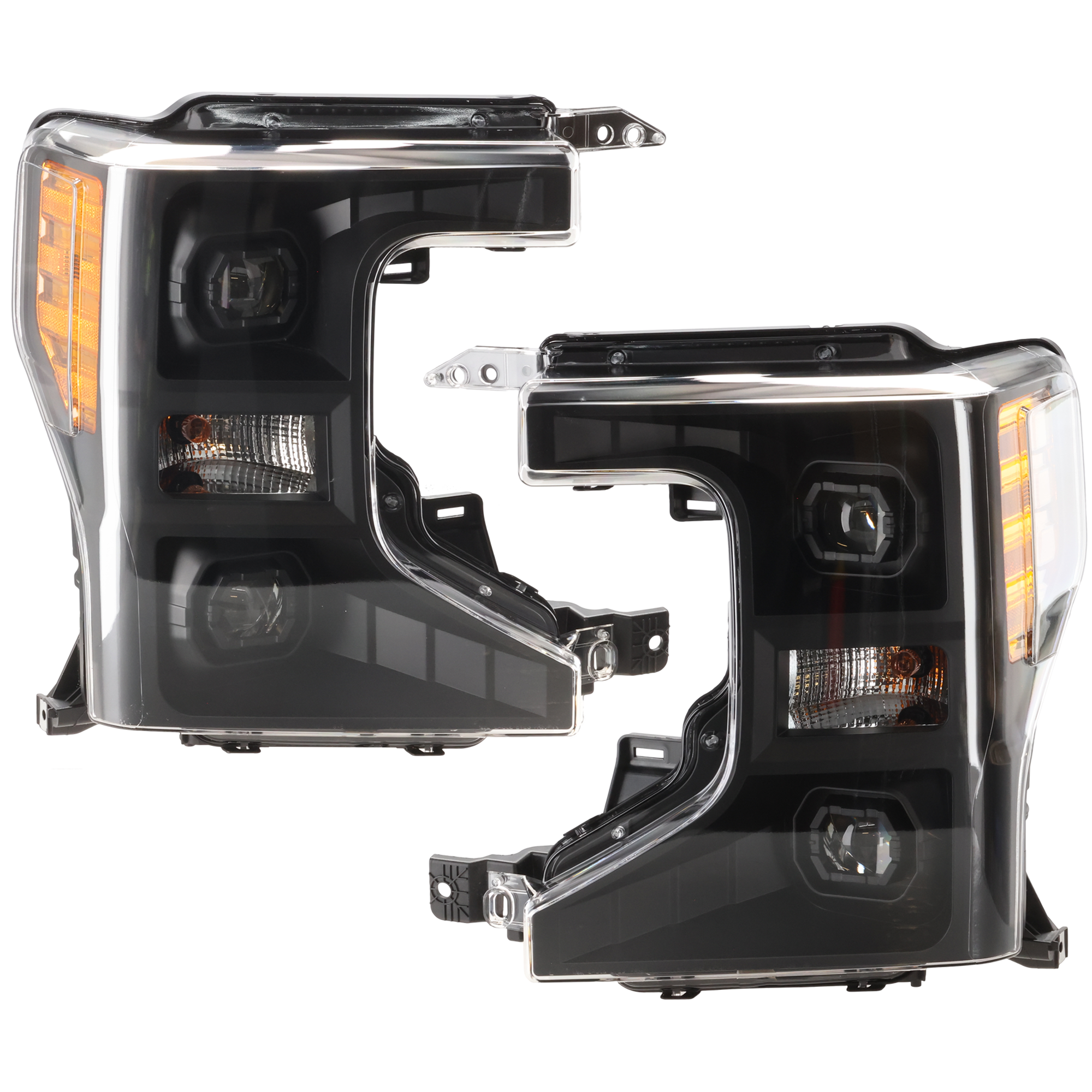 AM F SERIES SUPER DUTY PICKUP 20-22 HEAD LAMP RH AND LH Assembly Halogen Black Interior Crew Extended Standard Cab SKU SET JF10010033A Partslink FO2502436 FO2503436 OEM LC3Z13008A PFM LC3Z13008B PFM