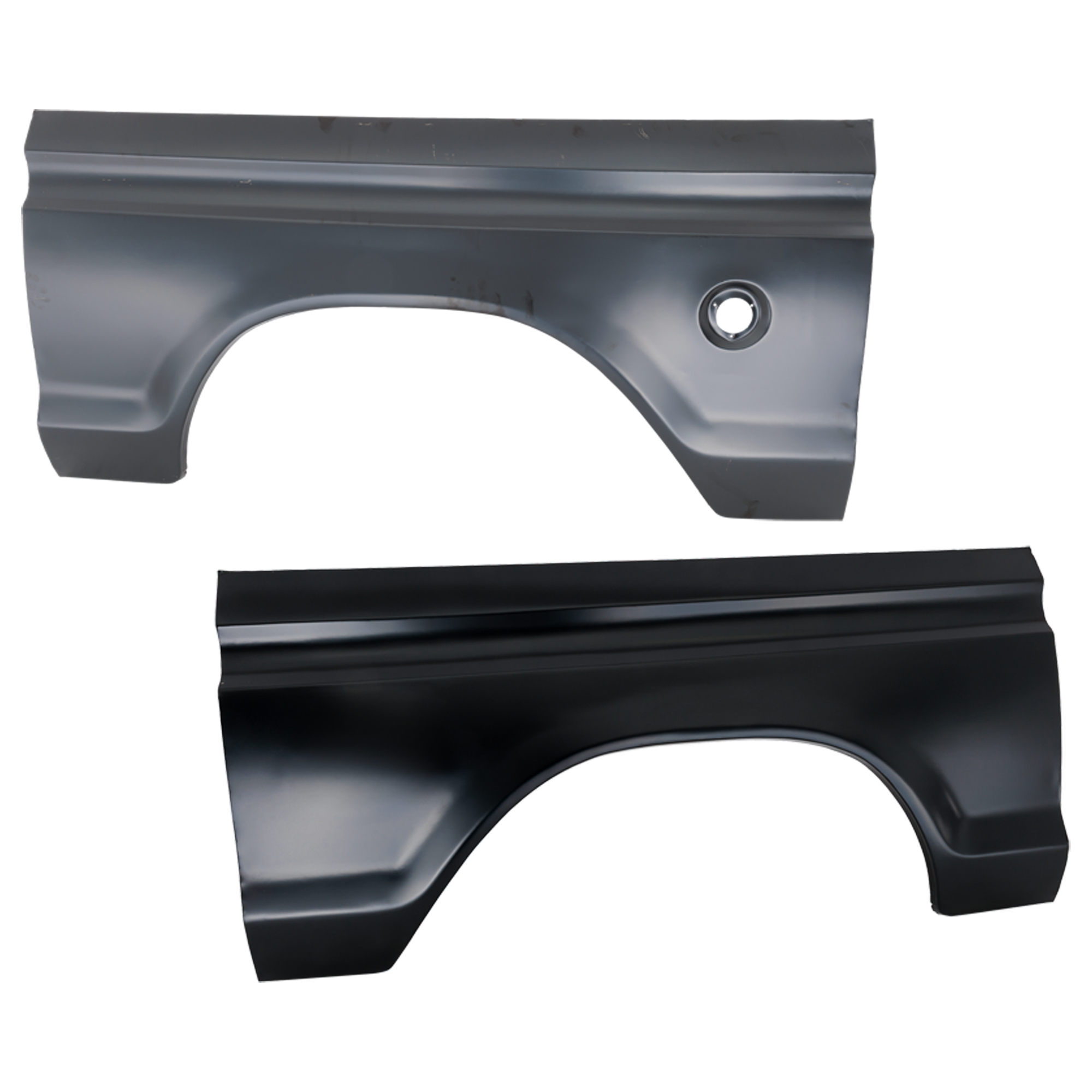AM FORD FULL SIZE PICKUP 73-79 BRONCO 78-79 WHEEL ARCH REPAIR PANEL RH AND LH Extension LH w Round Fuel Hole SKU SET JF26290011-02