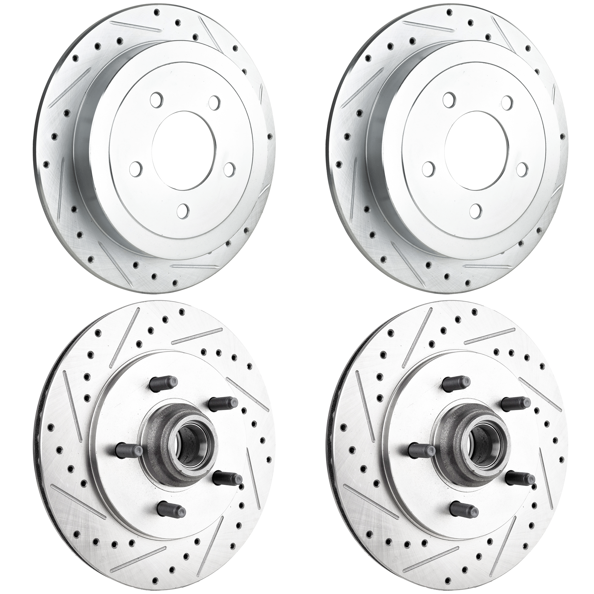 AM EXPEDITION 99-02 F 150-00-03 FRONT AND REAR BRAKE DISC RH AND LH Cross drilled and Slotted 5 Lugs SKU SET JF27110070DRS4 OEM 19686-54091-66984-145303-49230