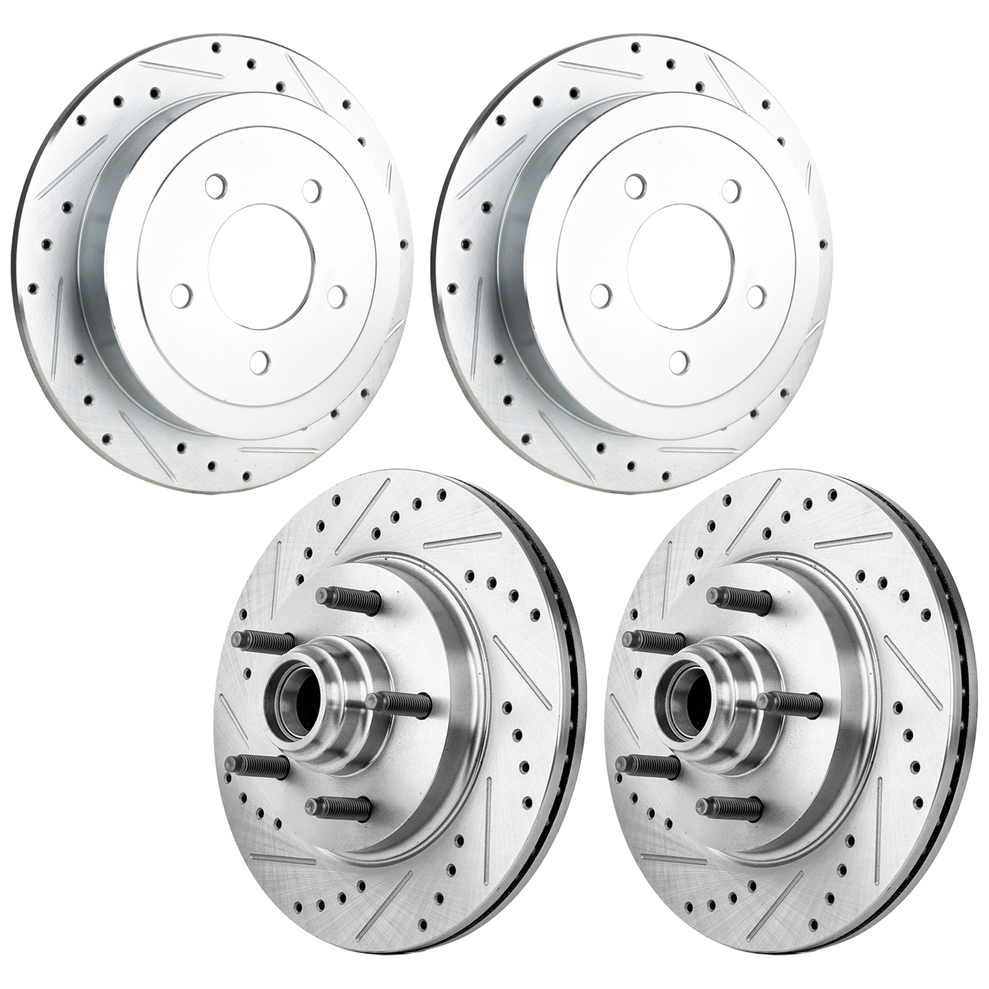 AM F 150-00-03 F 150 HERITAGE 04-04 FRONT AND REAR BRAKE DISC RH AND LH 4 Wheel Set Cross drilled and Slotted SKU SET JF27110071DRS4 OEM 19910-54090-66947-102631-14529