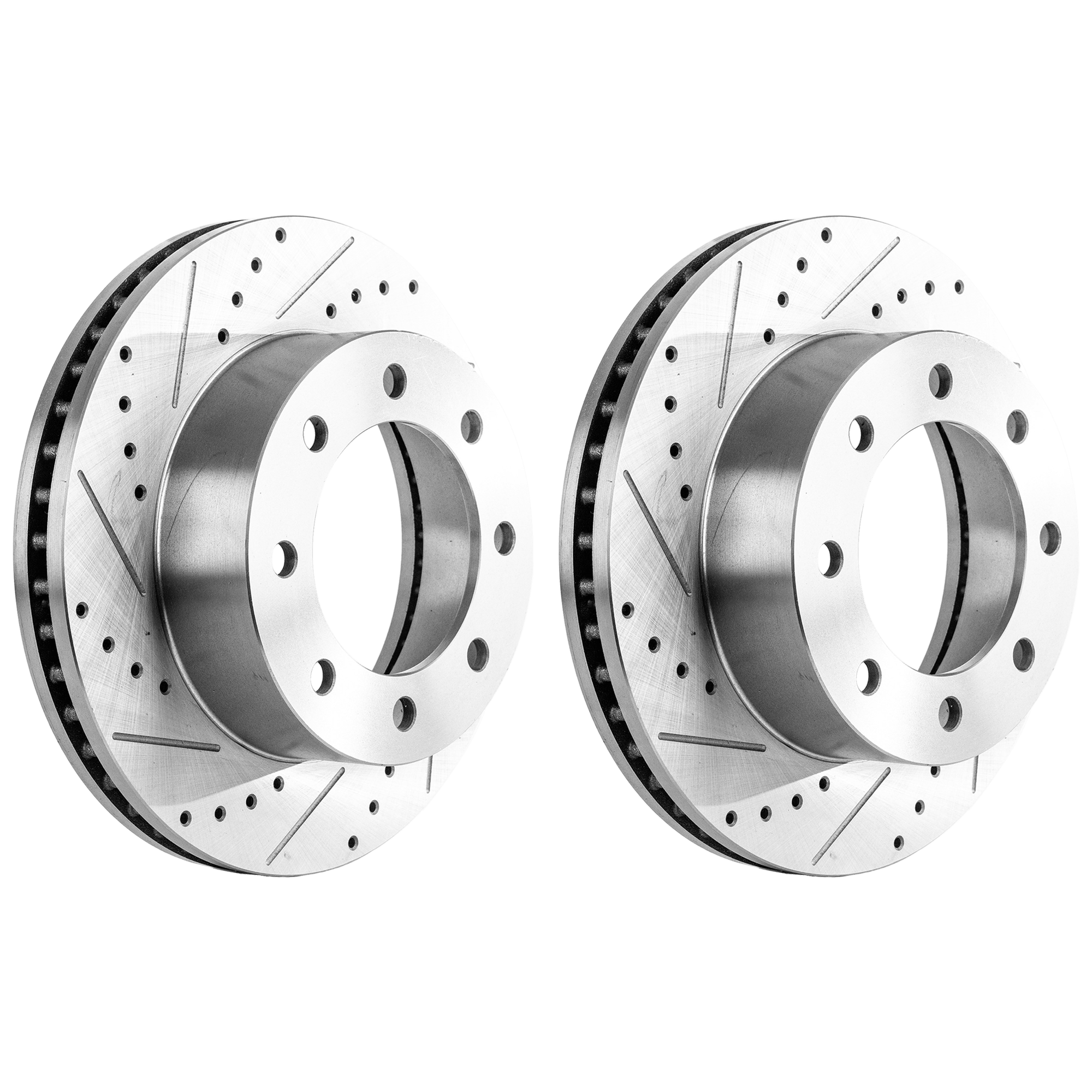 AM F 250 F 350 SUPER DUTY 05-12 FRONT BRAKE DISC RH AND LH Cross drilled and Slotted Vented 8 Lugs Performance Rotor SKU SET JF27110082DRS2 OEM 54124-680280-52126272-60054198
