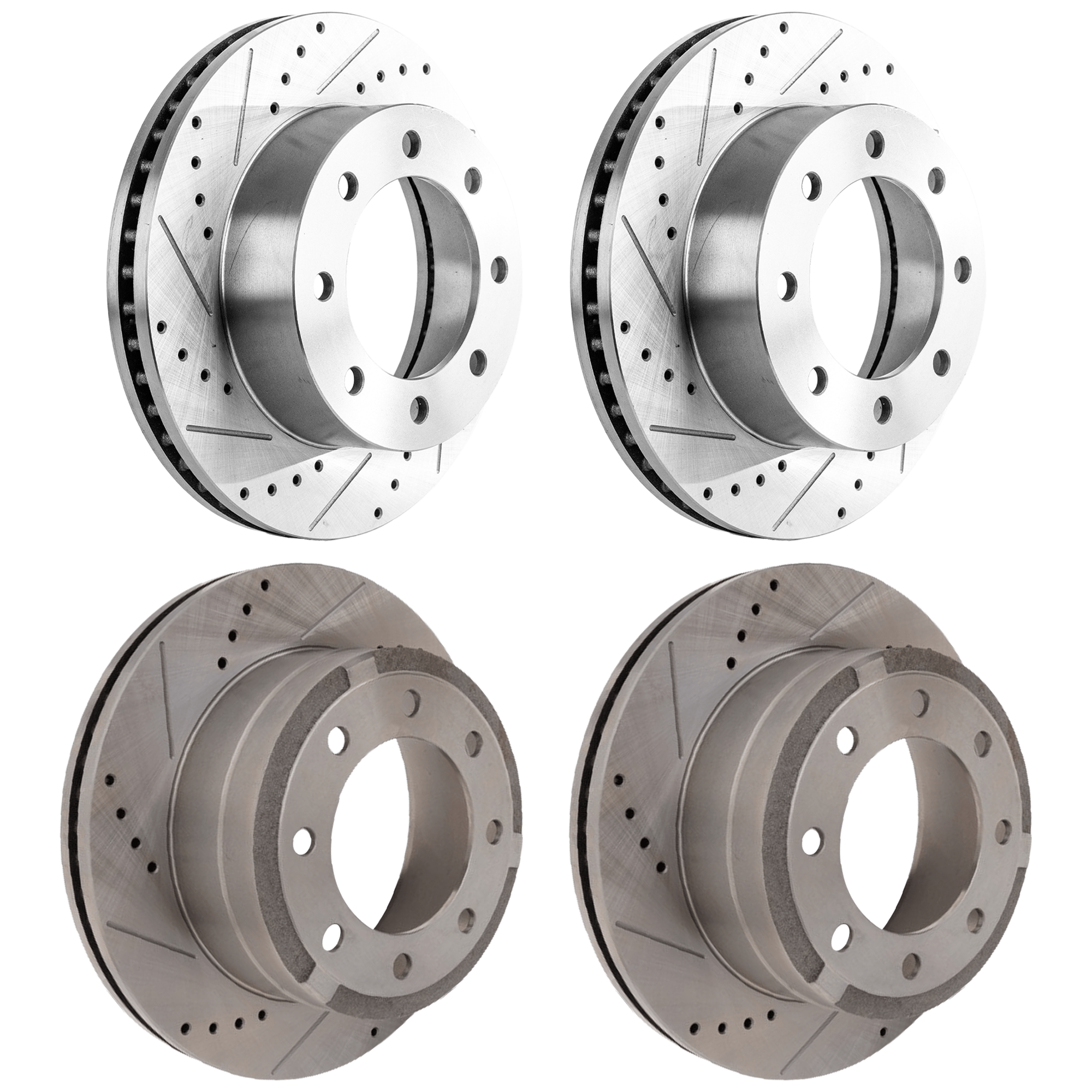 AM F 250 F 350 SUPER DUTY 12-12 FRONT AND REAR BRAKE DISC RH AND LH Cross drilled and Slotted Vented 8 Lugs 4 Wheel Set SKU SET JF27110082DRS4 OEM 42293-681778-850348-60054227-6