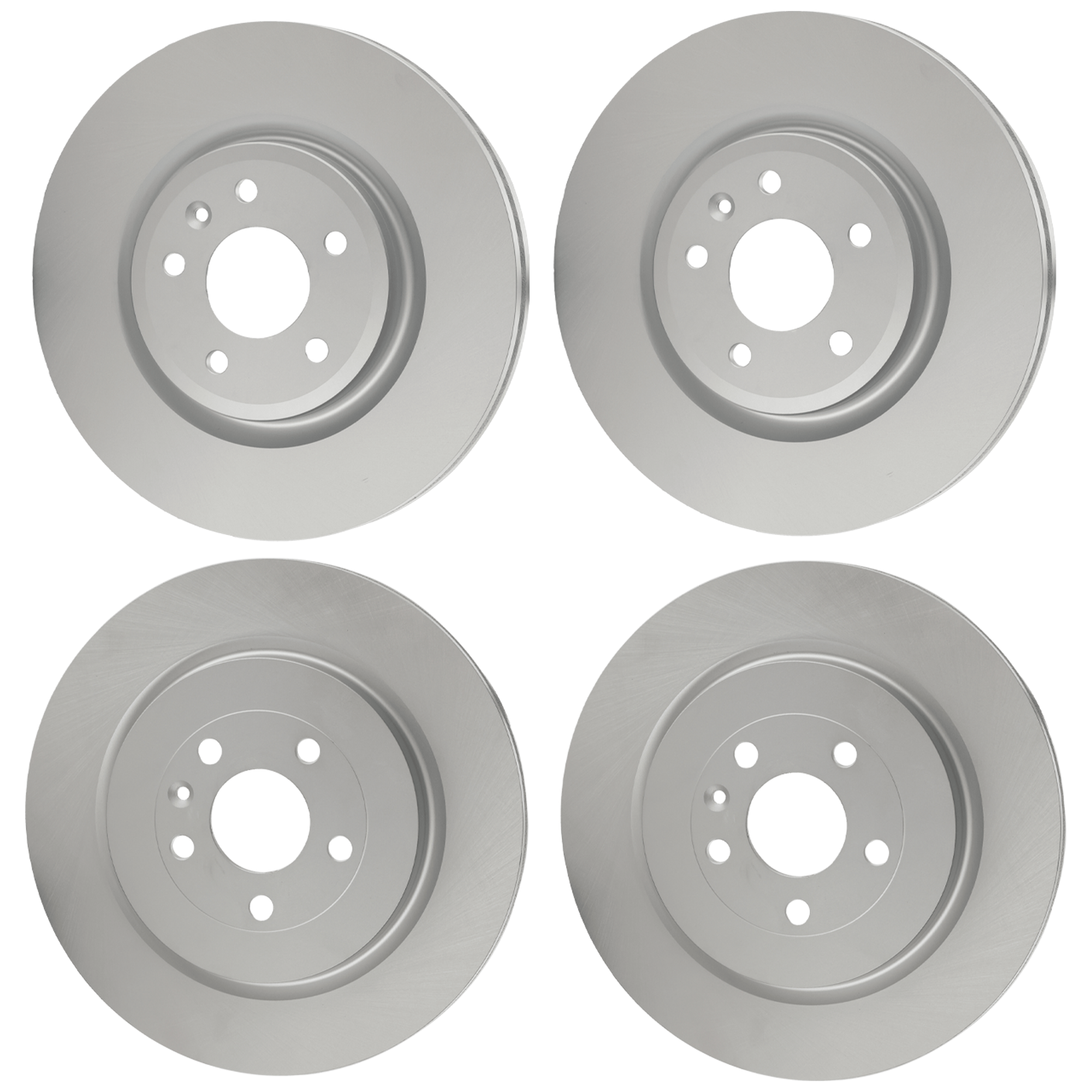 AM MKT 13-19 FRONT AND REAR BRAKE DISC RH AND LH 4 Wheel Set Plain Surface 5 Lugs SKU SET JF27110100G 4 A OEM CB5Z1125A PFM DG1Z2C026A PFM