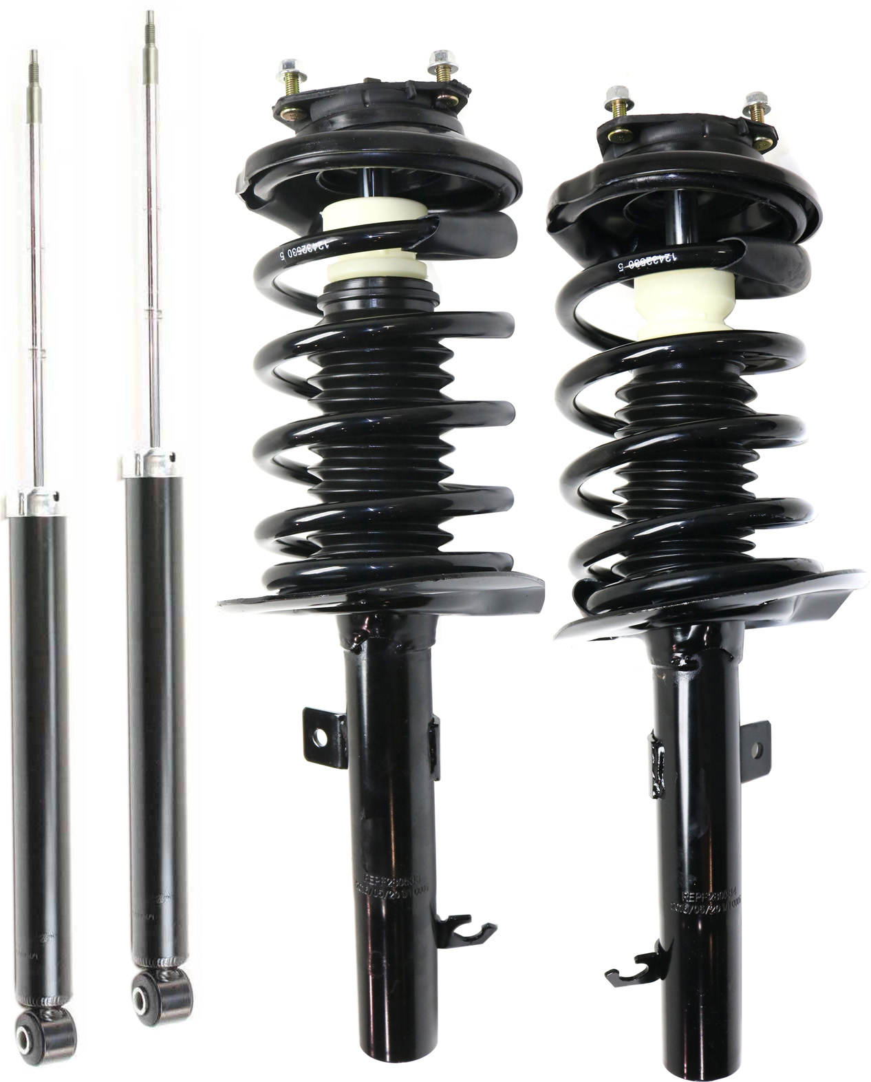 AM FOCUS 06-07 FRONT AND REAR SHOCK AND FULLY LOADED STRUT RH AND LH Gas Charged Twin tube Set of 4 SKU SET JF280533-4 OEM 7S4Z18124A 6S4Z18125F 7S4Z1812