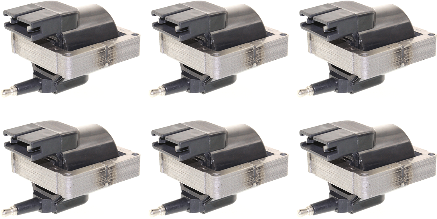 AM MARK V 77-77 AEROSTAR 86-97 IGNITION COIL 12 Volts E Core style 2 Screw On Terminals External Mounting Set of 6 SKU SET JF504601-6