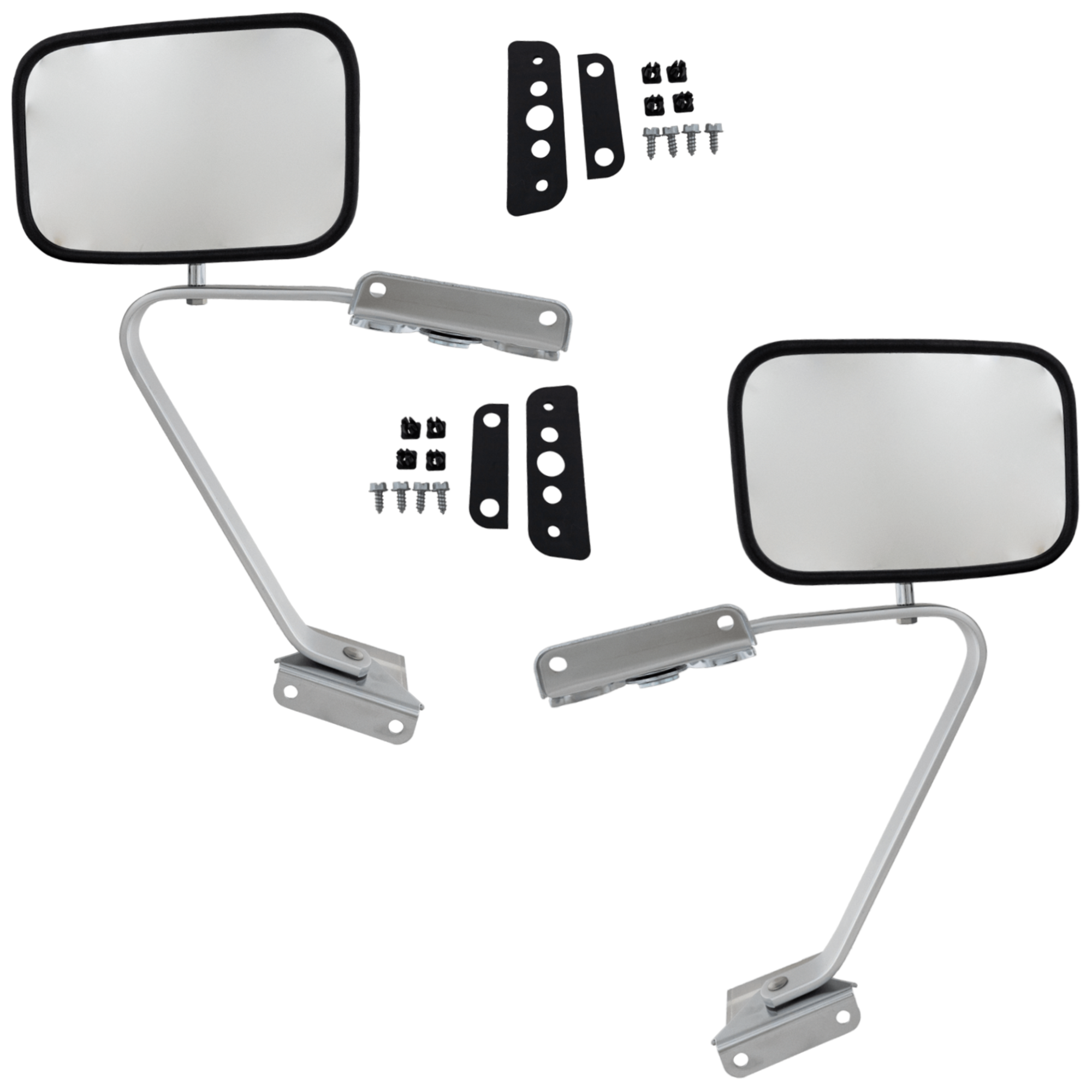 AM F SERIES 87-91 MIRROR RH AND LH Non Towing Manual Adjust Manual Folding Non Heated Polished Stainless SKU SET JFD11R Partslink FO1320102 FO1321102 OEM E5TZ17696A E5TZ17696B