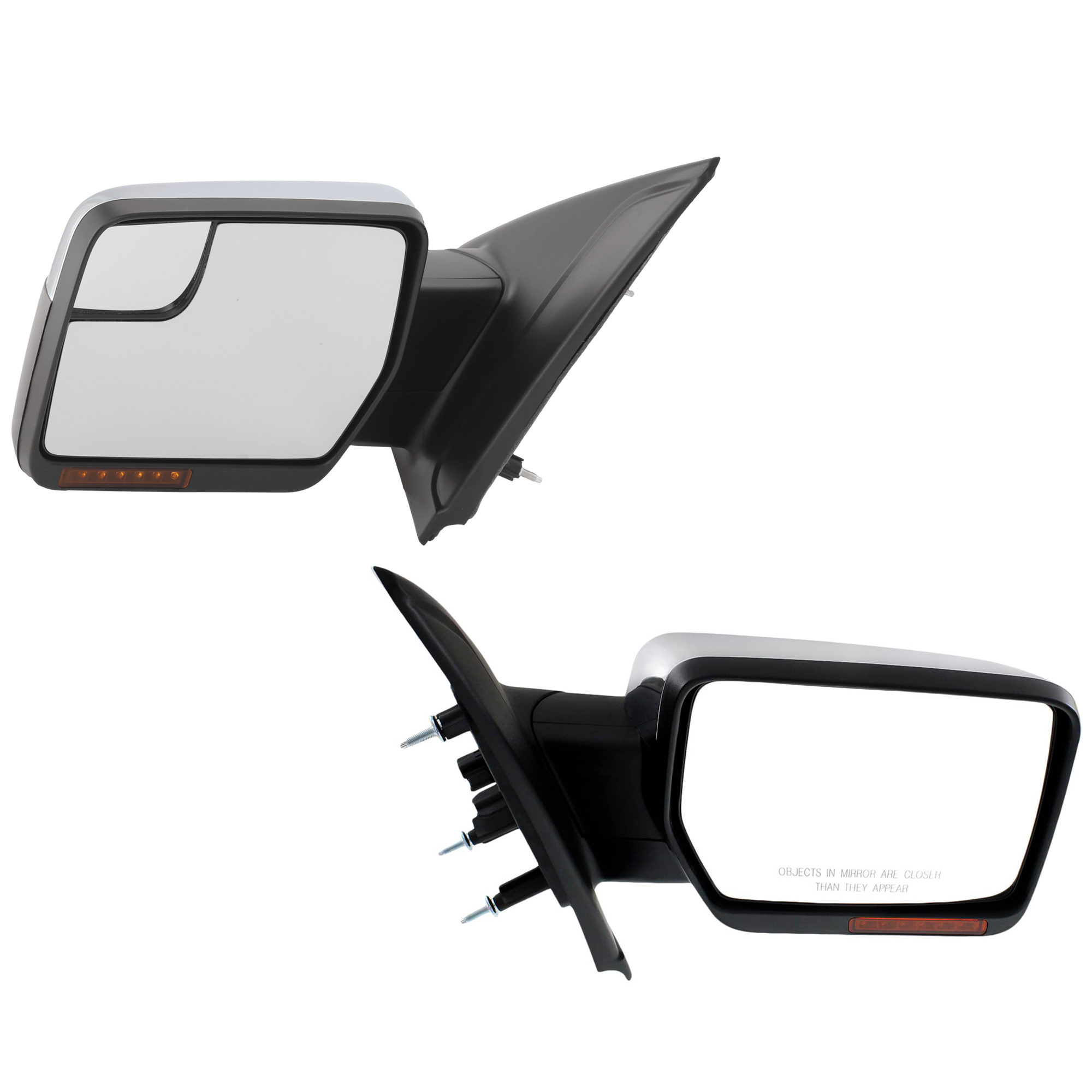 AM F 150-11-14 MIRROR RH and LH Power Non Folding Heated w Memory and Signal Light No Puddle Light Exc. SVT Raptor Model Chrome SKU SET JFD225ER S Partslink FO1320406 FO1321406 OEM BL3Z17682GA BL3Z17683GA