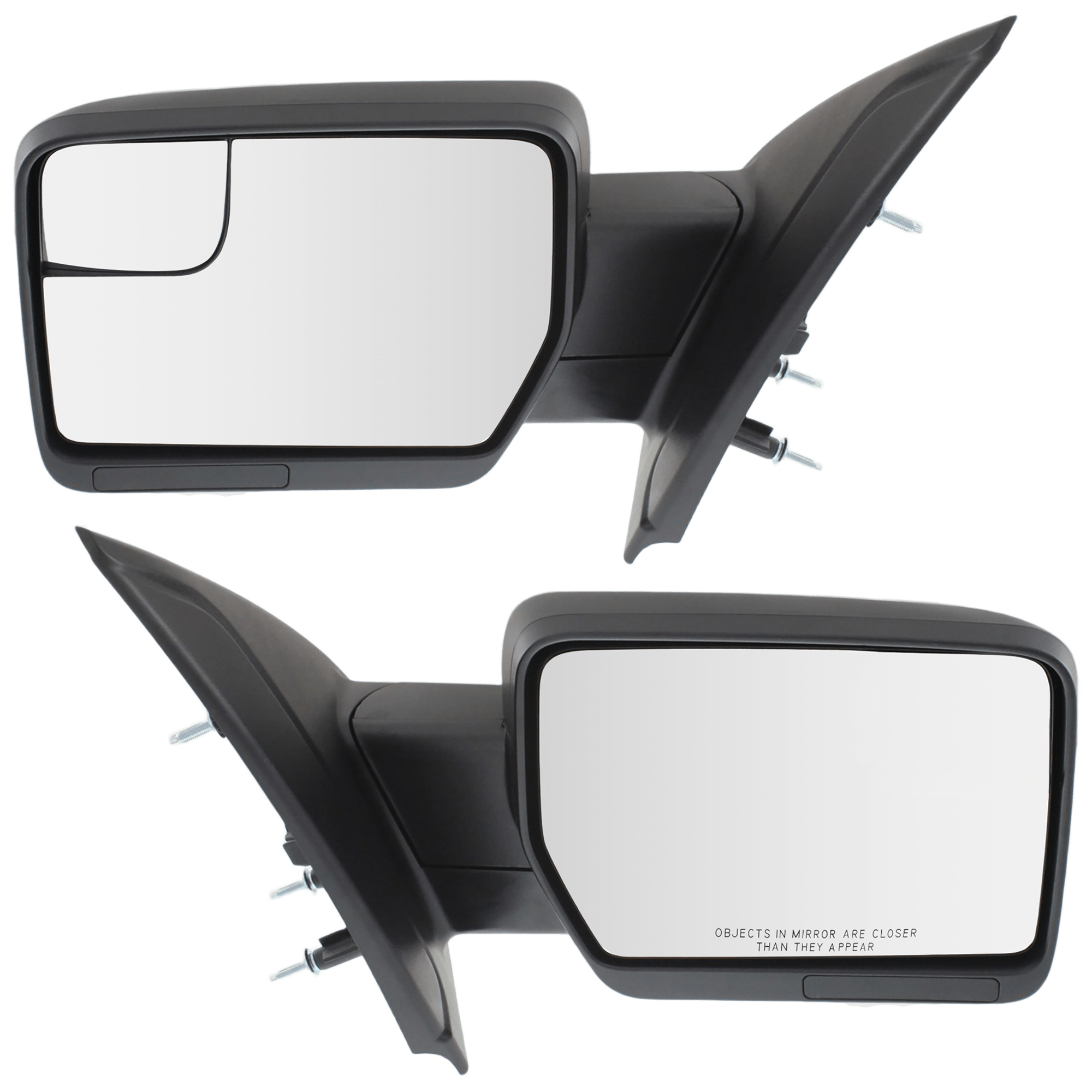 AM F 150-11-14 MIRROR RH AND LH Power Manual Folding Non Heated No Memory Signal and Puddle Light All Cab Types Txtd Blk SKU SET JFD227ER Partslink FO1320408 FO1321408 OEM BL3Z17682BA BL3Z17683BA
