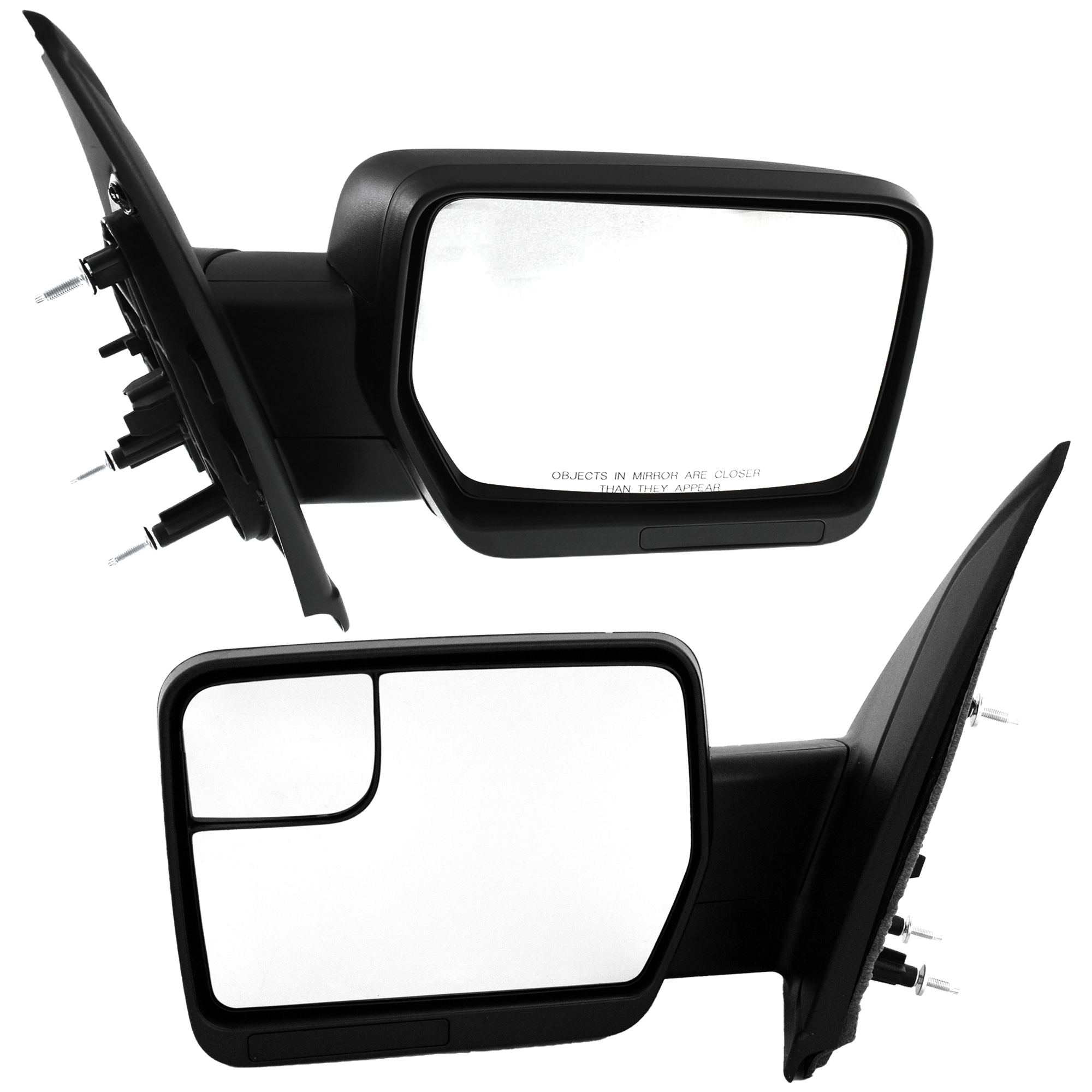 AM F 150-11-14 MIRROR RH AND LH Manual Adjust Manual Folding Non Heated Standard Txtd Blk SKU SET JFD227R Partslink FO1320409 FO1321409 OEM BL3Z17682AA BL3Z17683AA