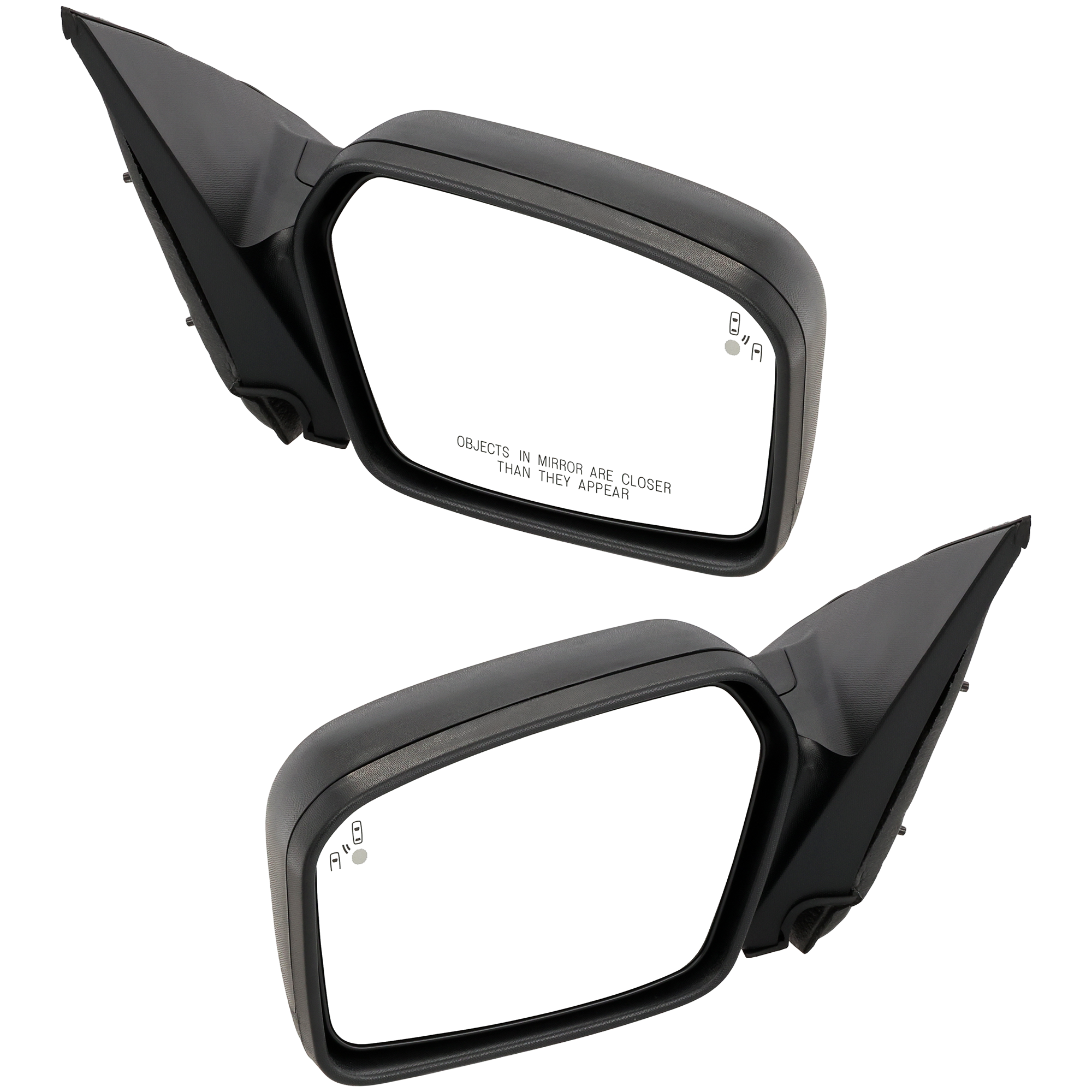 AM FUSION 10-12 MIRROR RH AND LH Power Non Folding Heated Paintable Textured 2 Caps w BSD and Puddle Light SKU SET JFD274ER Partslink FO1320431 FO1321431 OEM 9E5Z17682B PFM 9E5Z17683B PFM