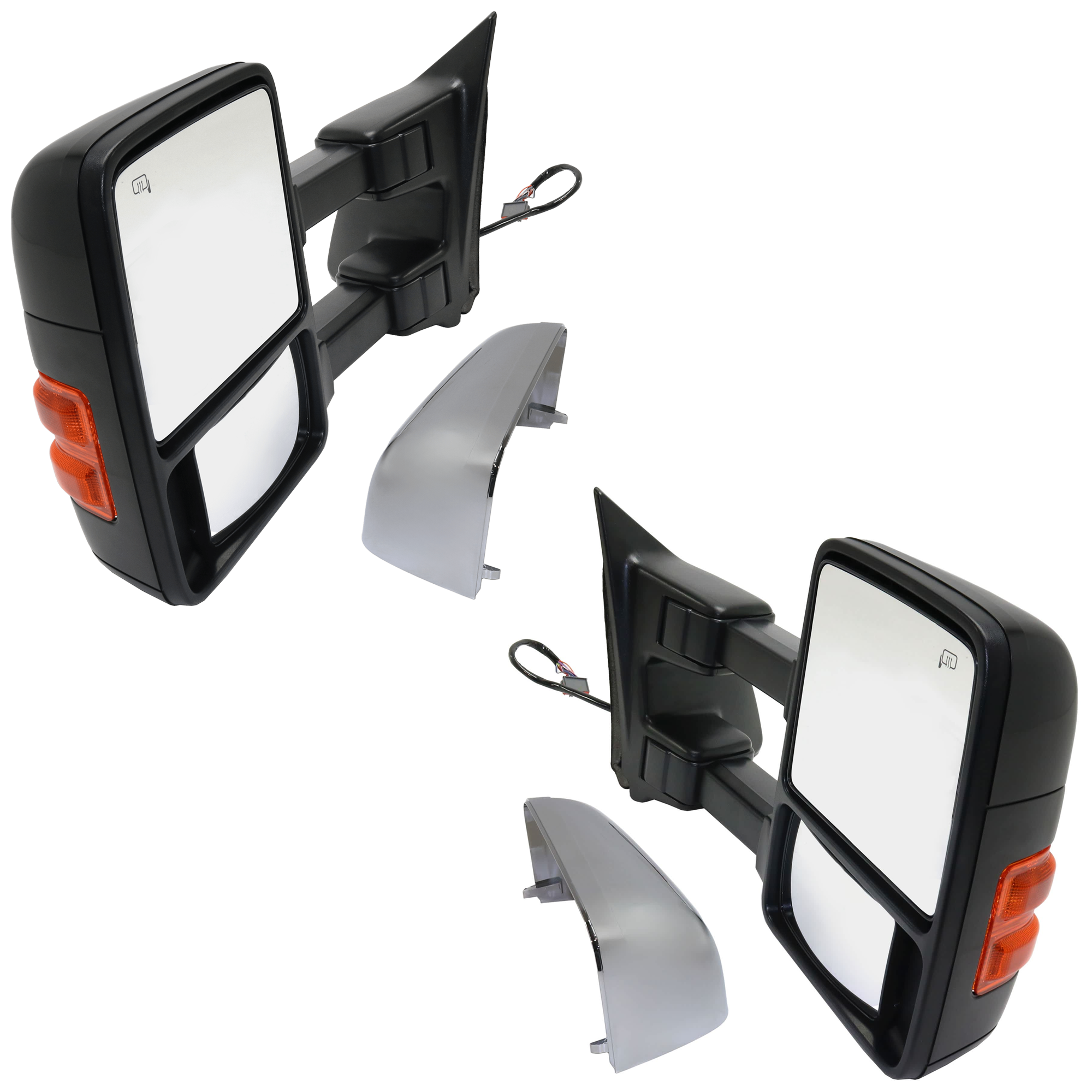 AM F SERIES SUPER DUTY 11-16 TOWING MIRROR RH AND LH Power Power Folding Heated Chrome Paintable 2 Caps w Auto Extend Memory and Signal Light w Side Marker SKU SET JFD282ER S1 Partslink FO1320492 FO1320498 FO1321494 FO1321498 OEM 9C3Z17683MA PFM DC3Z17683MA PF