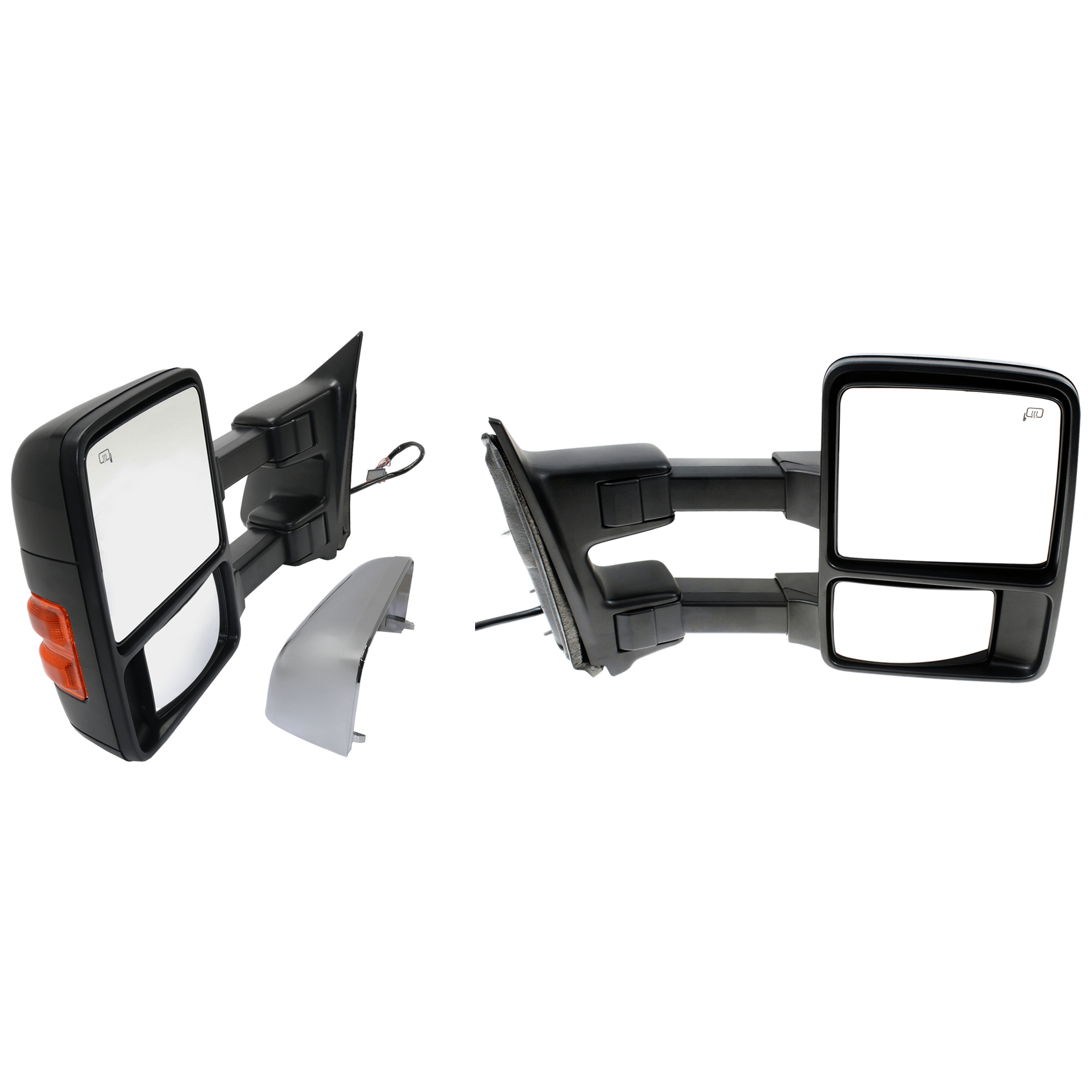 AM F SERIES SUPER DUTY 10-10 TOWING MIRROR RH AND LH Power Power Folding Heated Chrome Paintable 2 Caps w Auto Extend Memory and Signal Light w Side Marker SKU SET JFD282ER S Partslink FO1320492 FO1320498 FO1321492 OEM 9C3Z17682MA PFM 9C3Z17683MA PF