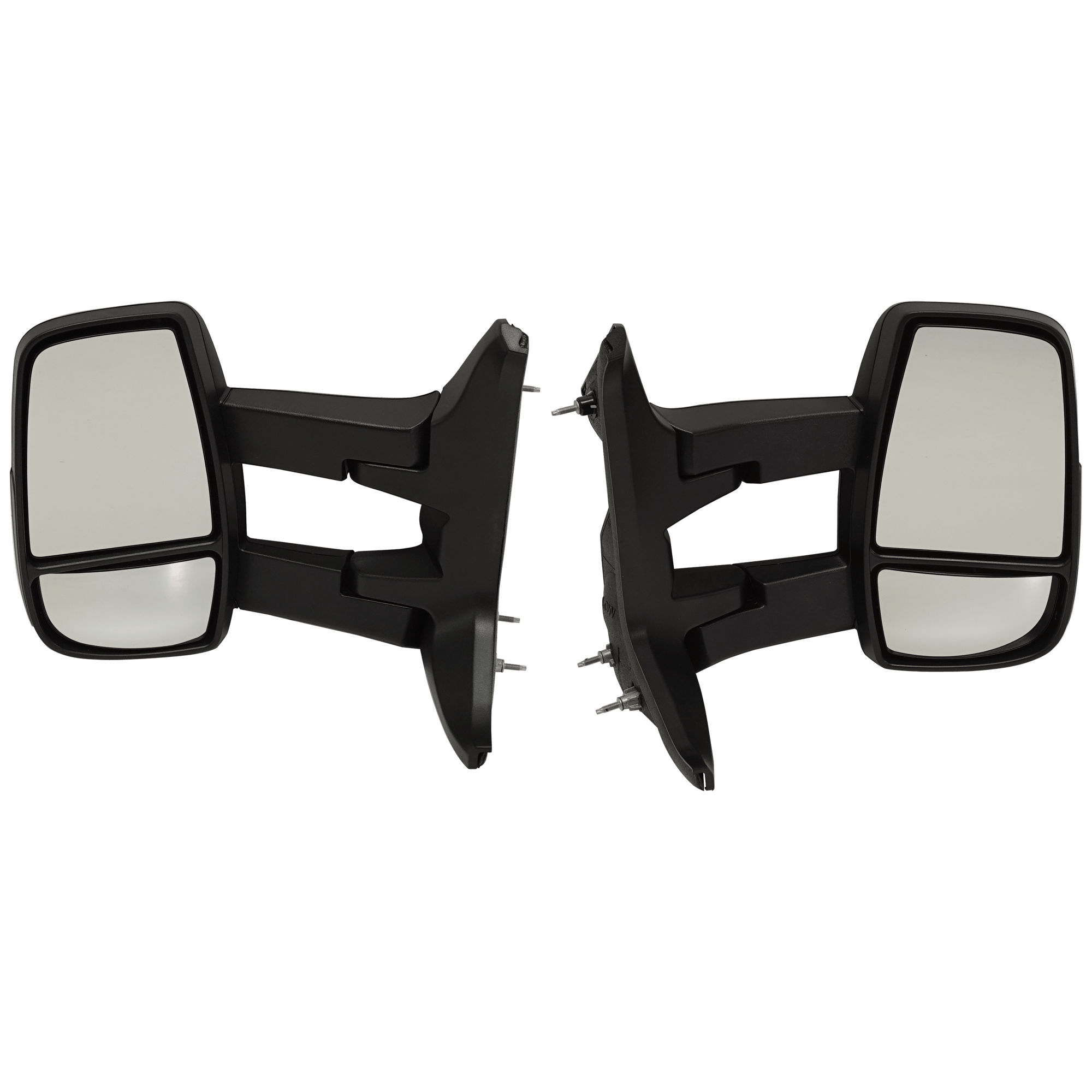 AM TRANSIT VAN 15-19 TOWING MIRROR RH AND LH Manual Adjust Manual Folding Heated Textured w Long Arm w Medium High Roof SKU SET JFD390R Partslink FO1320628 FO1321628 OEM CK4Z17682EB CK4Z17682EA CK4Z17