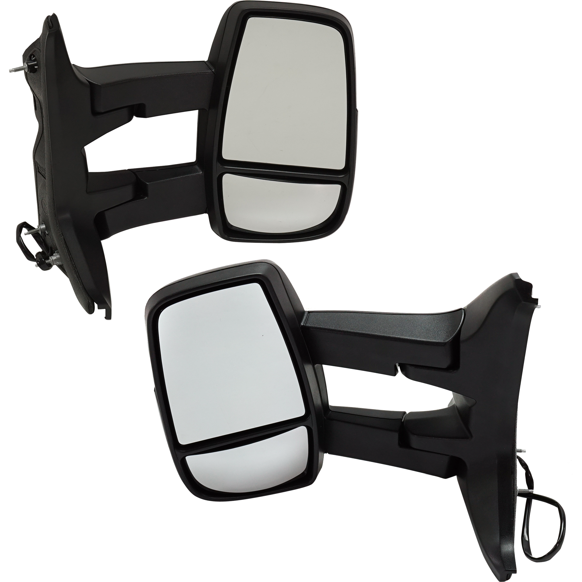 AM TRANSIT VAN 15-17 TOWING MIRROR RH AND LH Power Manual Folding Non Heated Textured w Long Arm SKU SET JFD393ER A Partslink FO1320626 FO1321629 OEM CK4Z17682HB CK4Z17682HA EK4Z17