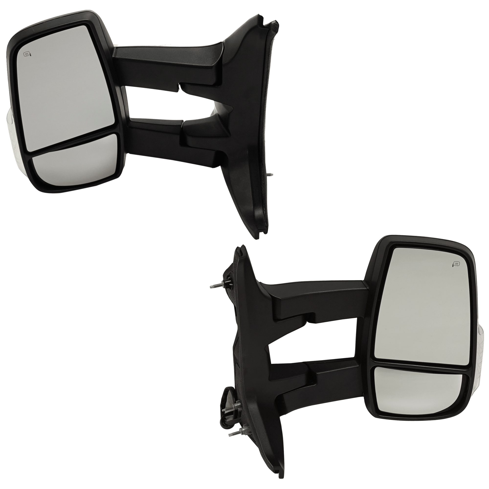 AM TRANSIT VAN 15-17 TOWING MIRROR RH AND LH Power Manual Folding Heated Textured w Long Arm and Signal Light w Medium High Roof SKU SET JFD394ER S Partslink FO1320630 FO1321630 OEM CK4Z17682FB CK4Z17682FA CK4Z17