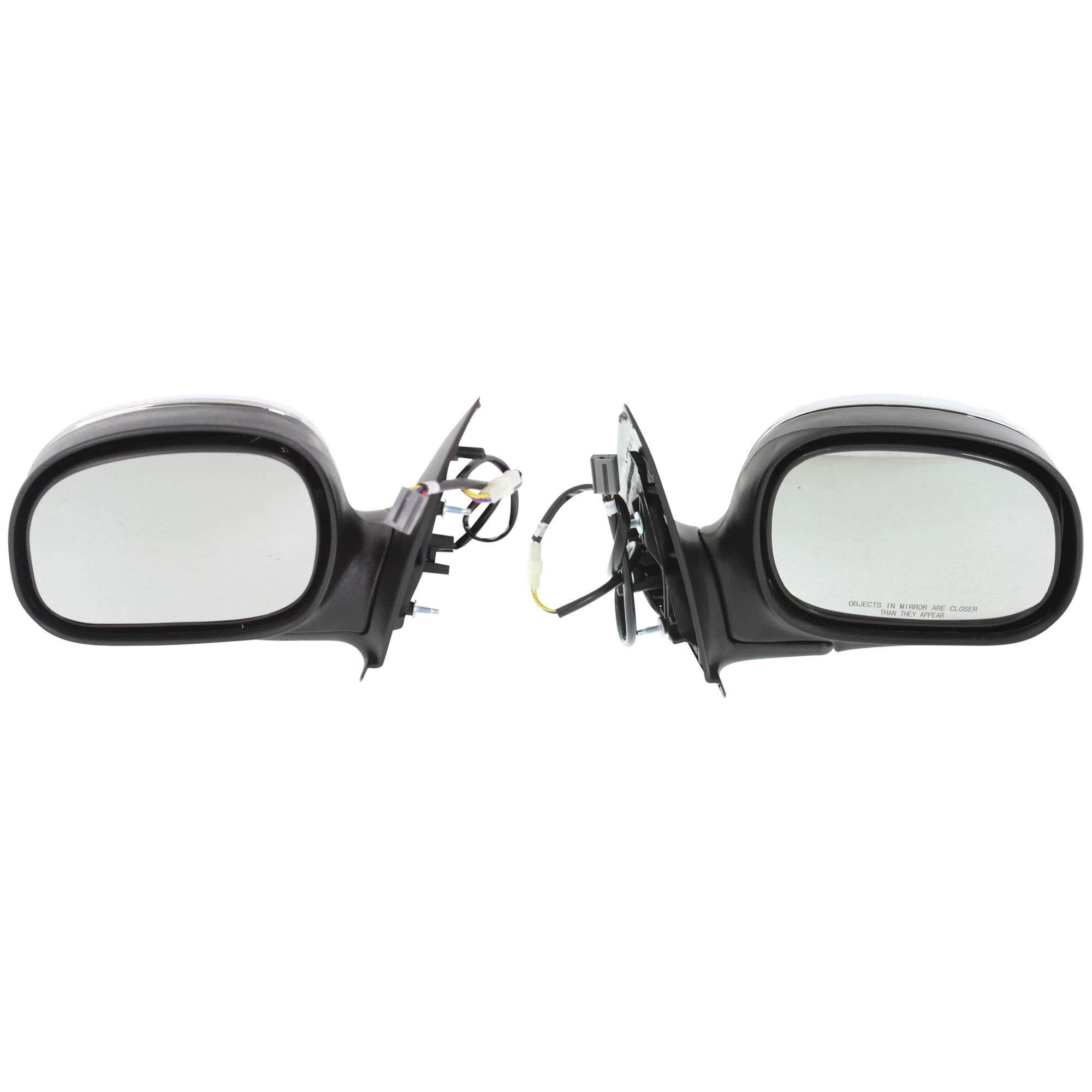 AM F 150-97-02 F 250-97-99 MIRROR RH AND LH Non Towing Power Manual Folding Non Heated Chrome Contour Style No Signal Light Standard Extended Cab To 2-12-02 SKU SET JFD40CR Partslink FO1320138 FO1321138 OEM F85Z17682FAA F85Z17683FAB
