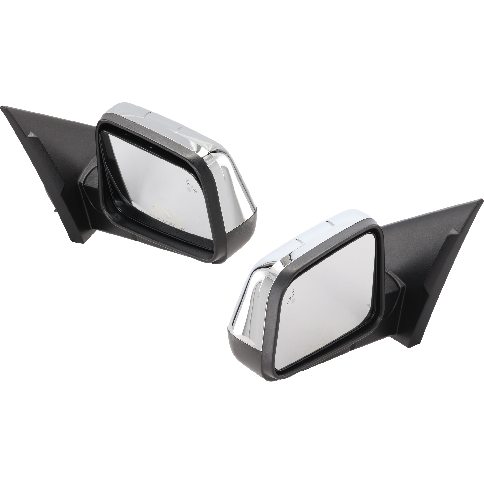 AM EDGE 11-14 MIRROR RH AND LH Power Manual Folding Heated Chrome w BSD in Glass No Auto dimming Signal Light and Memory SKU SET JFD458ER S Partslink FO1320730 FO1321730 OEM BT4Z17682LA BT4Z17683LA