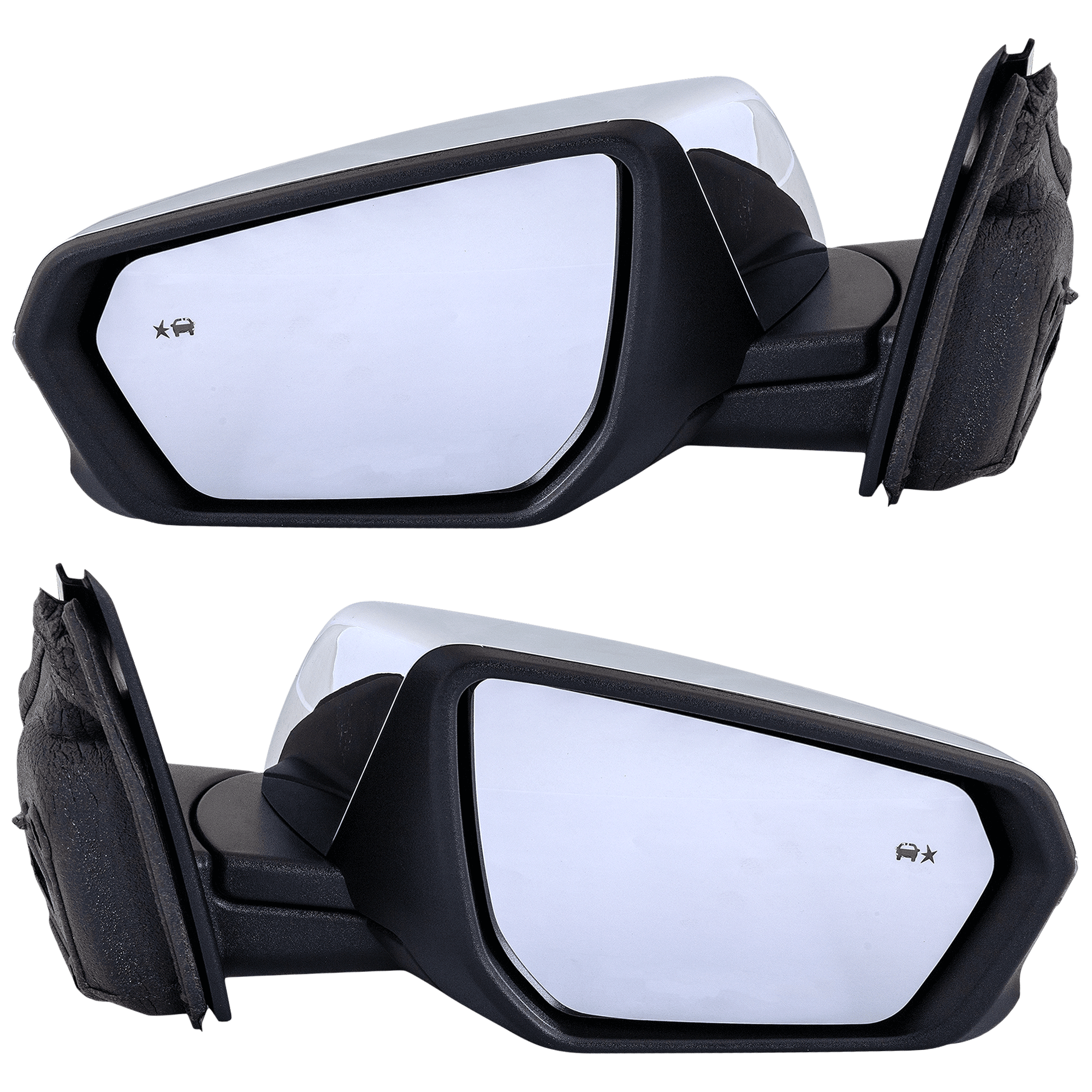 AM TERRAIN EQUINOX 18-23 MIRROR RH AND LH Power Manual Folding Heated Chrome w BSD and Signal Light Terrain Denali Model SKU SET JGM208CR Partslink GM1320595 GM1321595 OEM 84225387-23406420-84545949-234