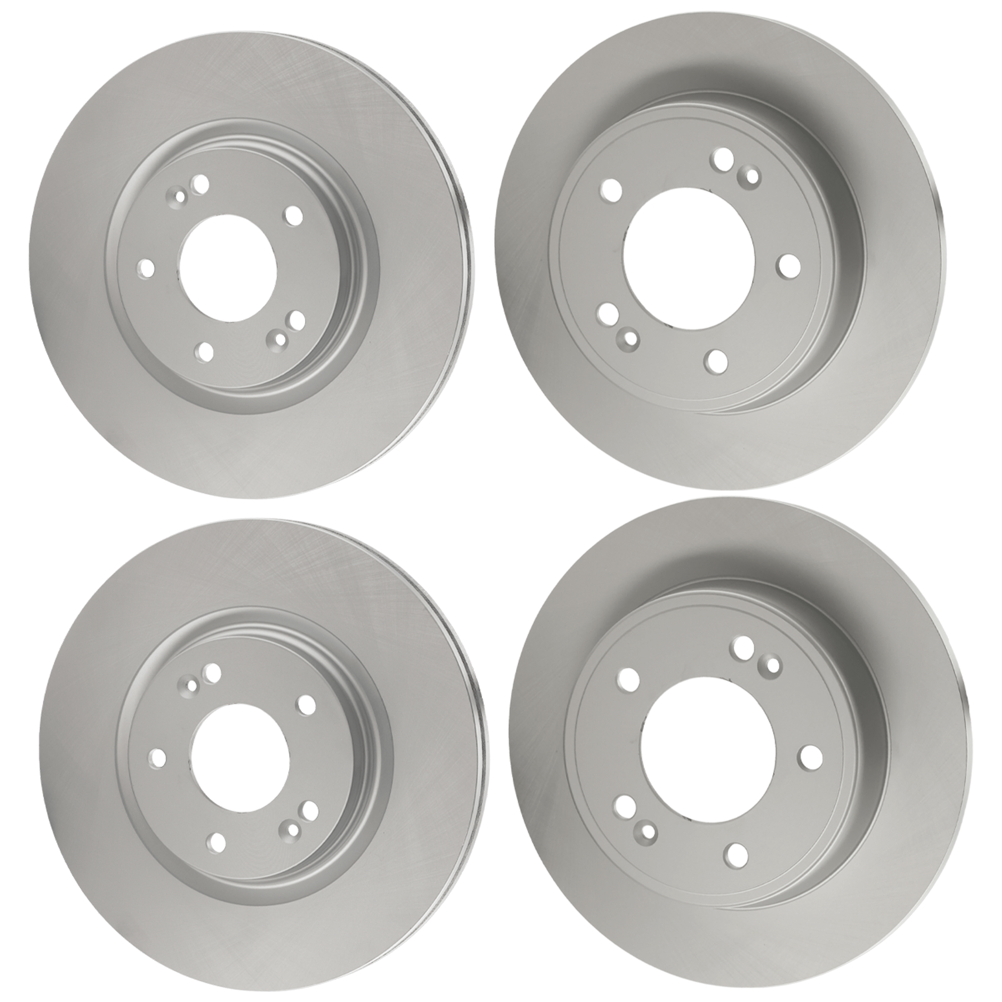 AM ELANTRA 17-20 FORTE 20-22 FRONT AND REAR BRAKE DISC 4 Wheel Set Plain Surface Front Vented Rear Solid 5 Lugs SKU SET JH27110072G 4 D OEM 51712C2000 PFM 584113X300 PFM
