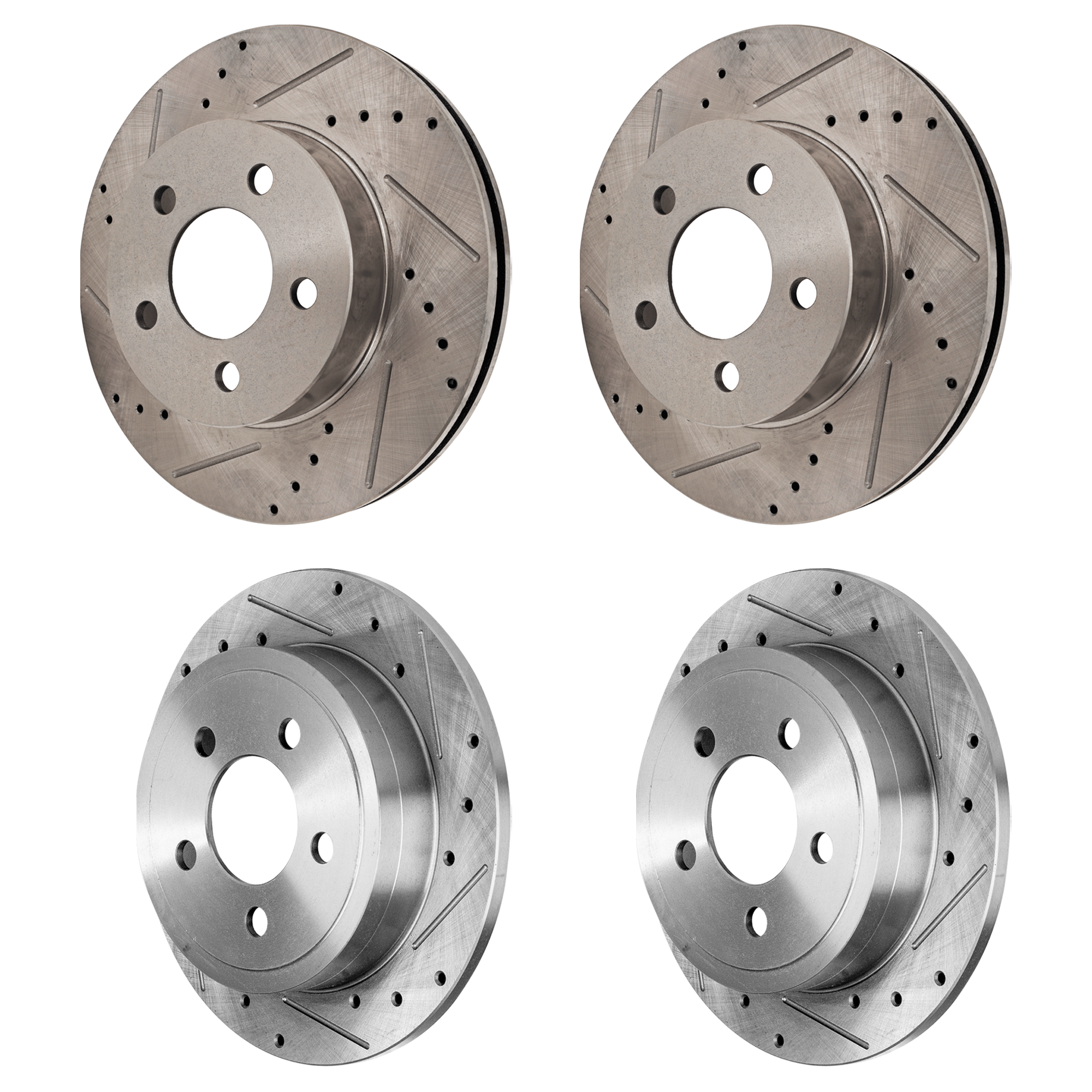 AM LIBERTY 03-07 FRONT AND REAR BRAKE DISC Cross drilled and Slotted 4 Wheel Set SKU SET JJ27110019DRS4 OEM 19341-53010-145383-780134-6004