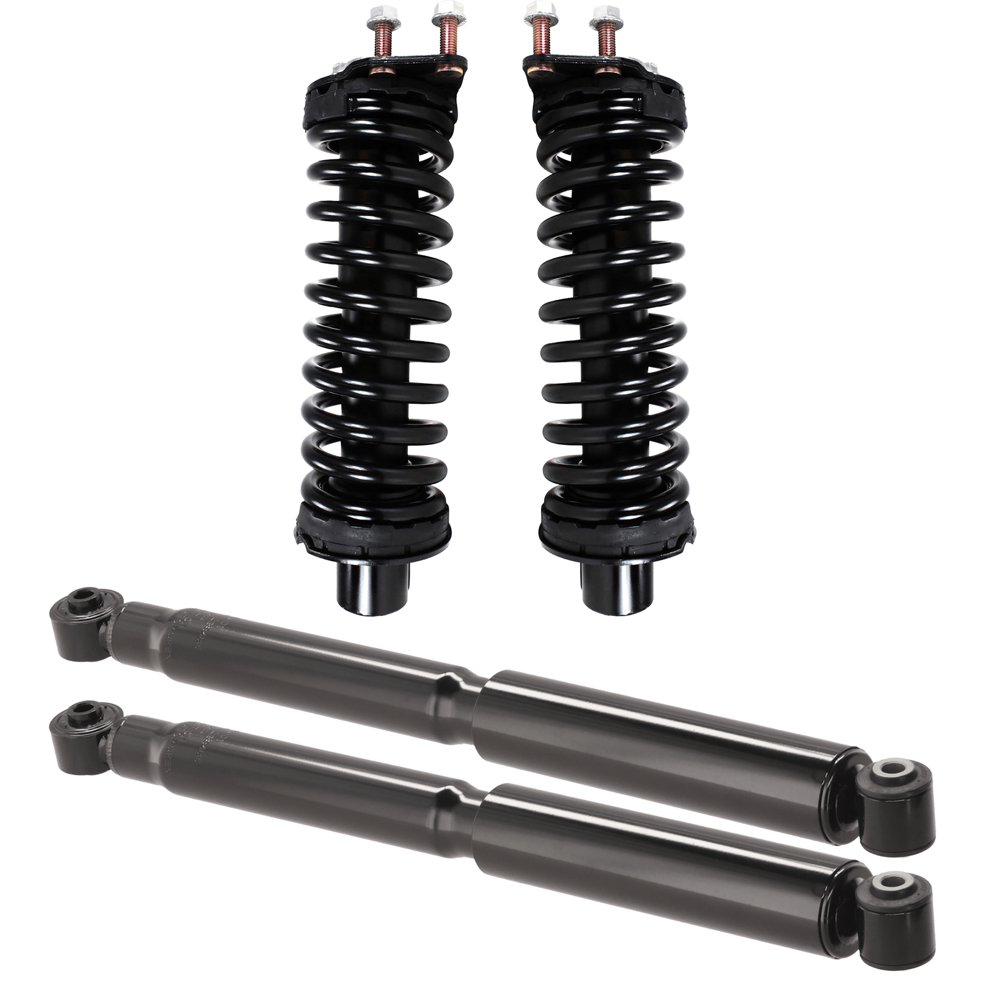 AM LIBERTY 02-12 NITRO 07-11 FRONT AND REAR SHOCK AND FULLY LOADED STRUT RH AND LH Gas Charged Twin tube Set of 4 SKU SET JJ280501-4 OEM 52088650AC 52088650AF 68052690